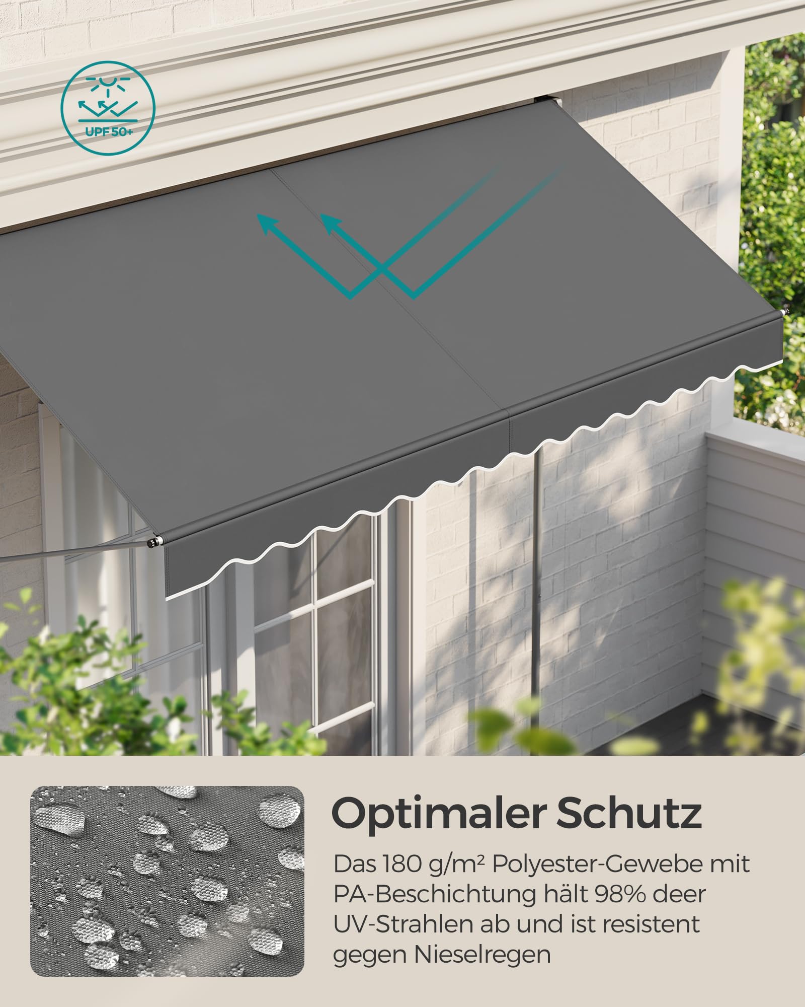SONGMICS Klemmmarkise 300 x 120 cm höhenverstellbar mit Handkurbel anthrazit