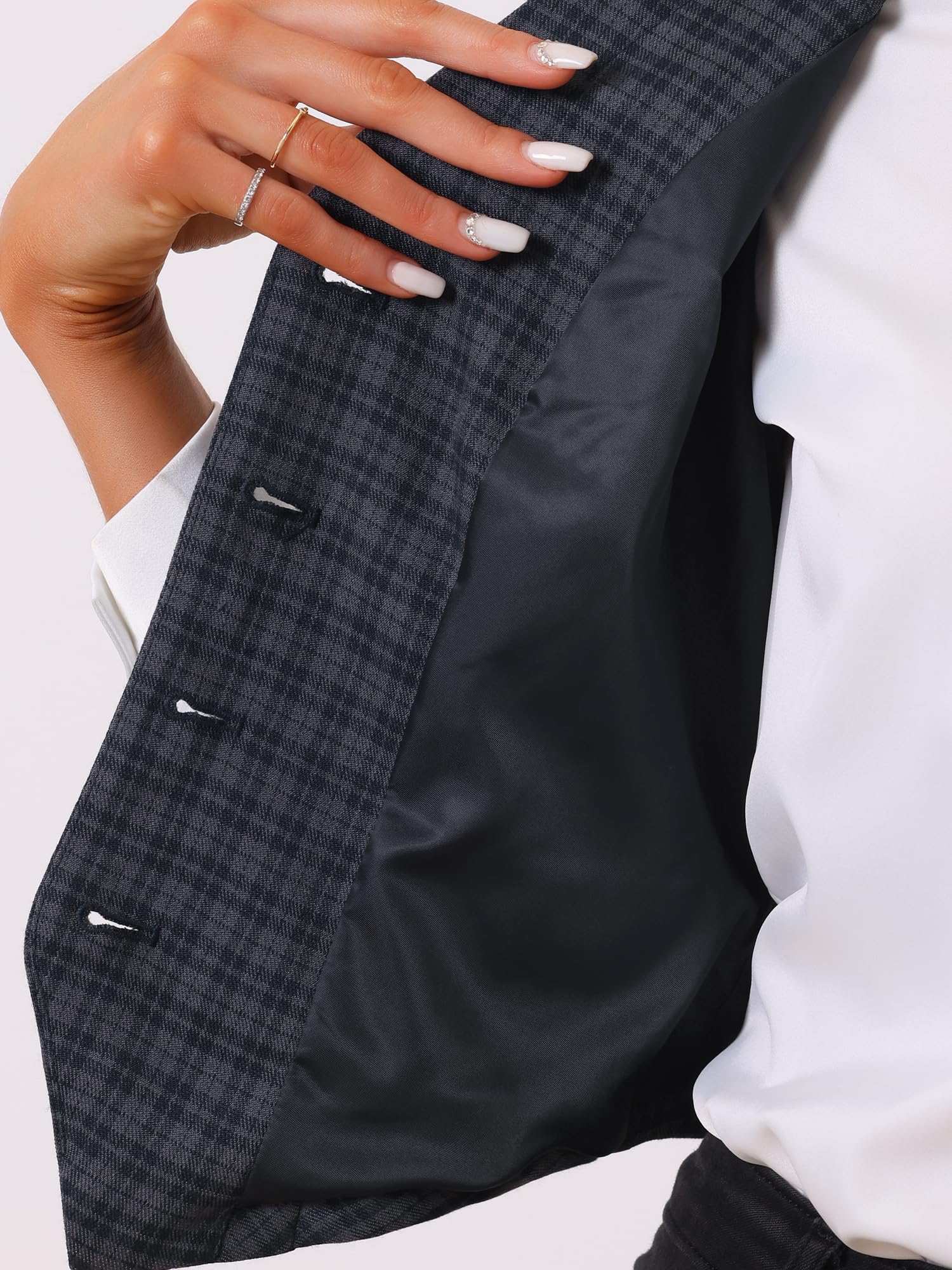 Allegra K Chaleco a Cuadros para Mujer, Cuello de Solapa con Muescas, Blazer sin Mangas Vintage de Botonadura Sencilla