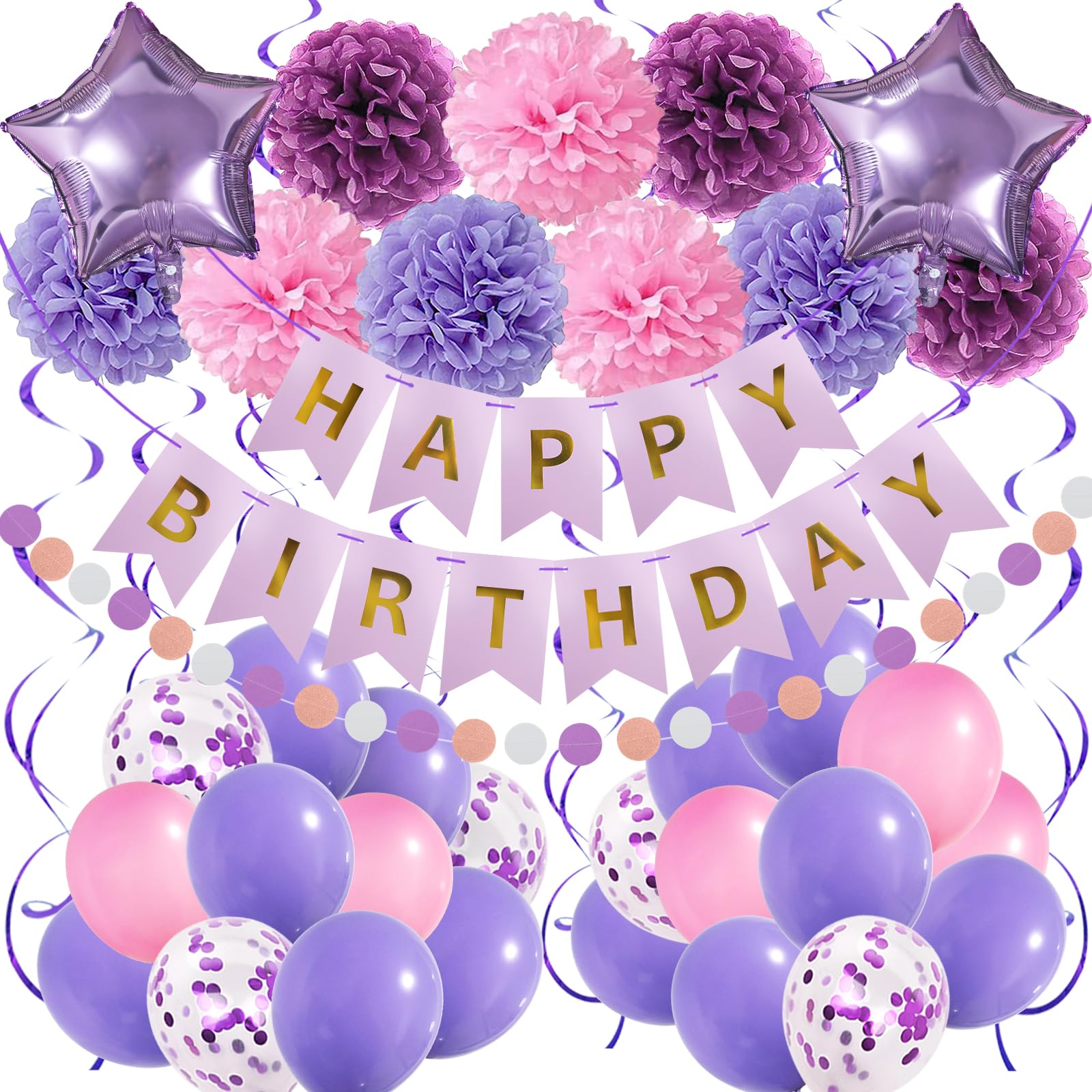 Purple &amp; Pink Party Decorations with Banner for Women &amp; Girls - Engagement, Anniversary &amp; Birthday Party Supplies