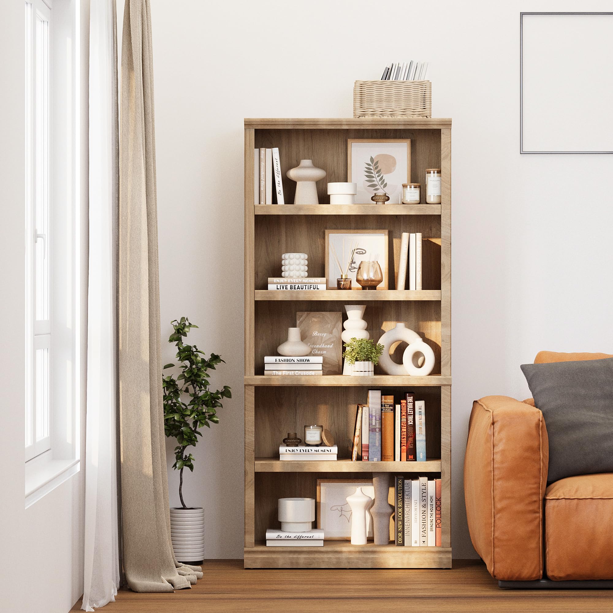 Amazon.com: blini 5-Shelf Tall Bookcase Wooden Bookshelves 33in