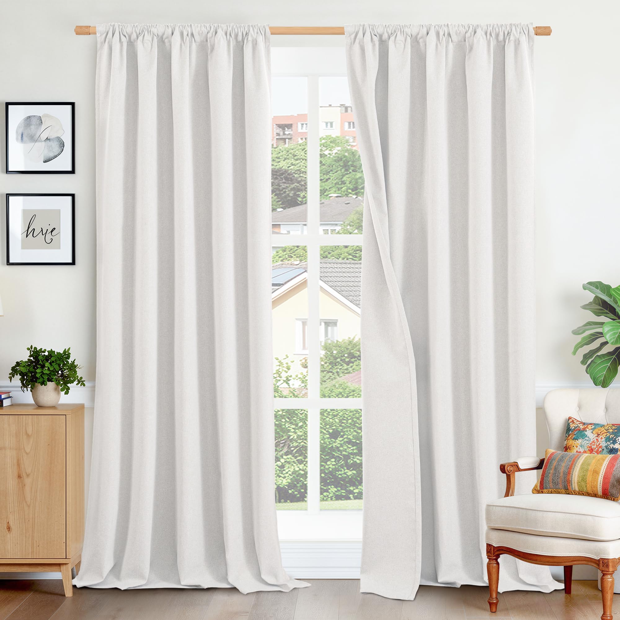 Greyish White Linen Blackout Curtains at $27.86