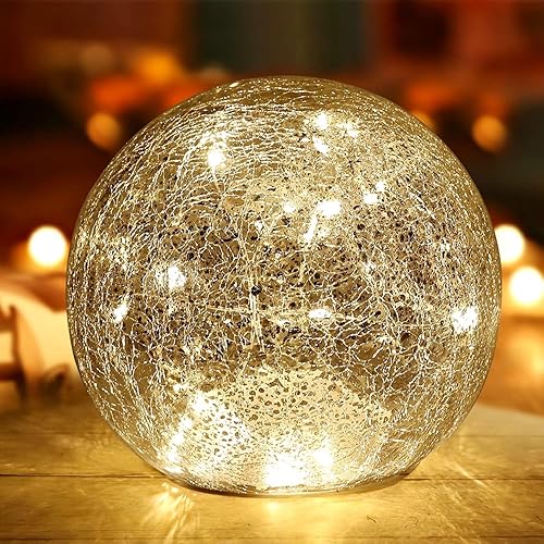 Miniatura 8 de Mercury Crackle - Lámpara de bola LED de cristal, funciona con pilas, de 5.7 pulgadas, luz nocturna para niñas, cumpleaños, Halloween, Navidad,