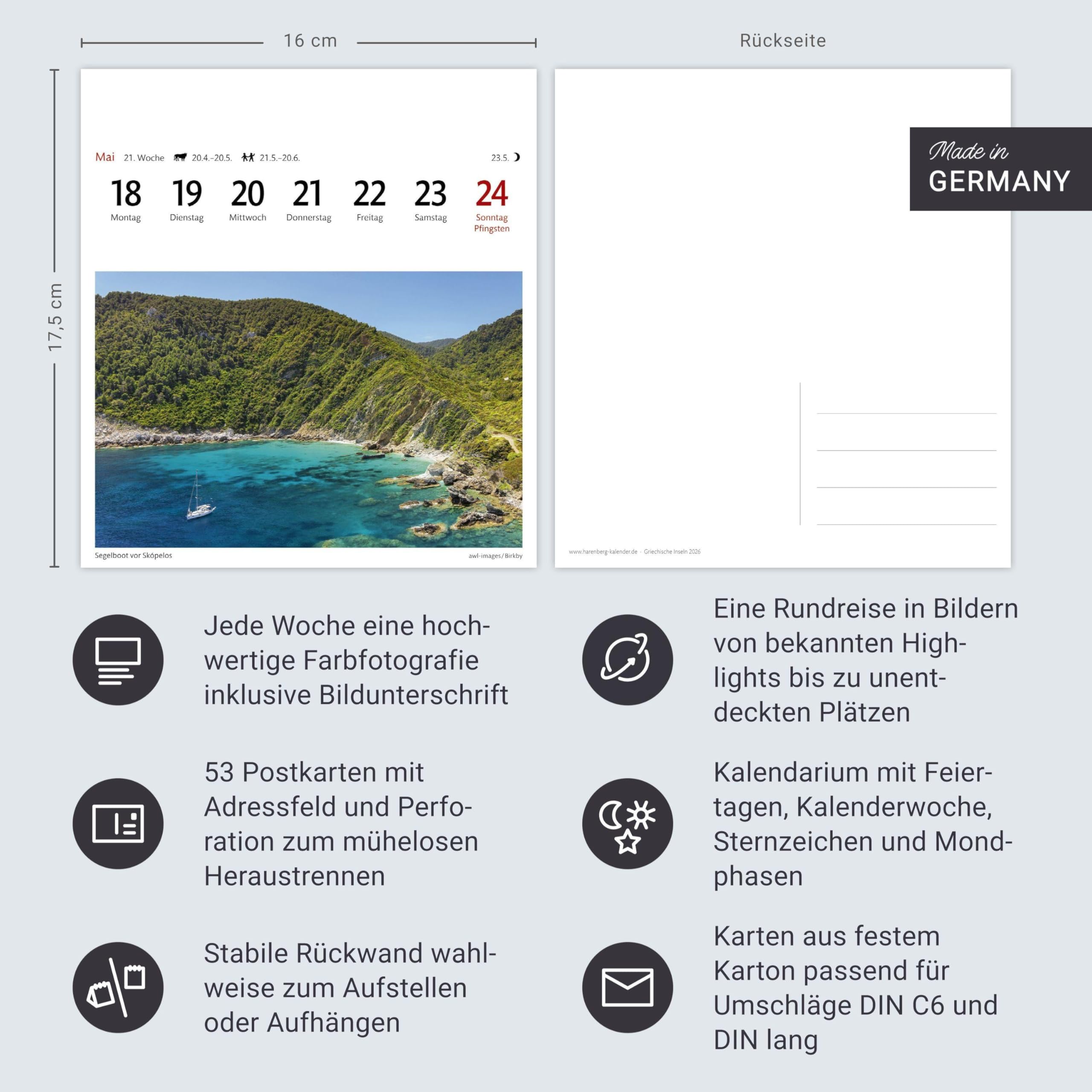 Griechische Inseln Sehnsuchtskalender 2026 - Wochenkalender mit 53 Postkarten: Reise-Kalender mit 53 hochwertigen Motiven der schönsten Plätze Griechenlands.