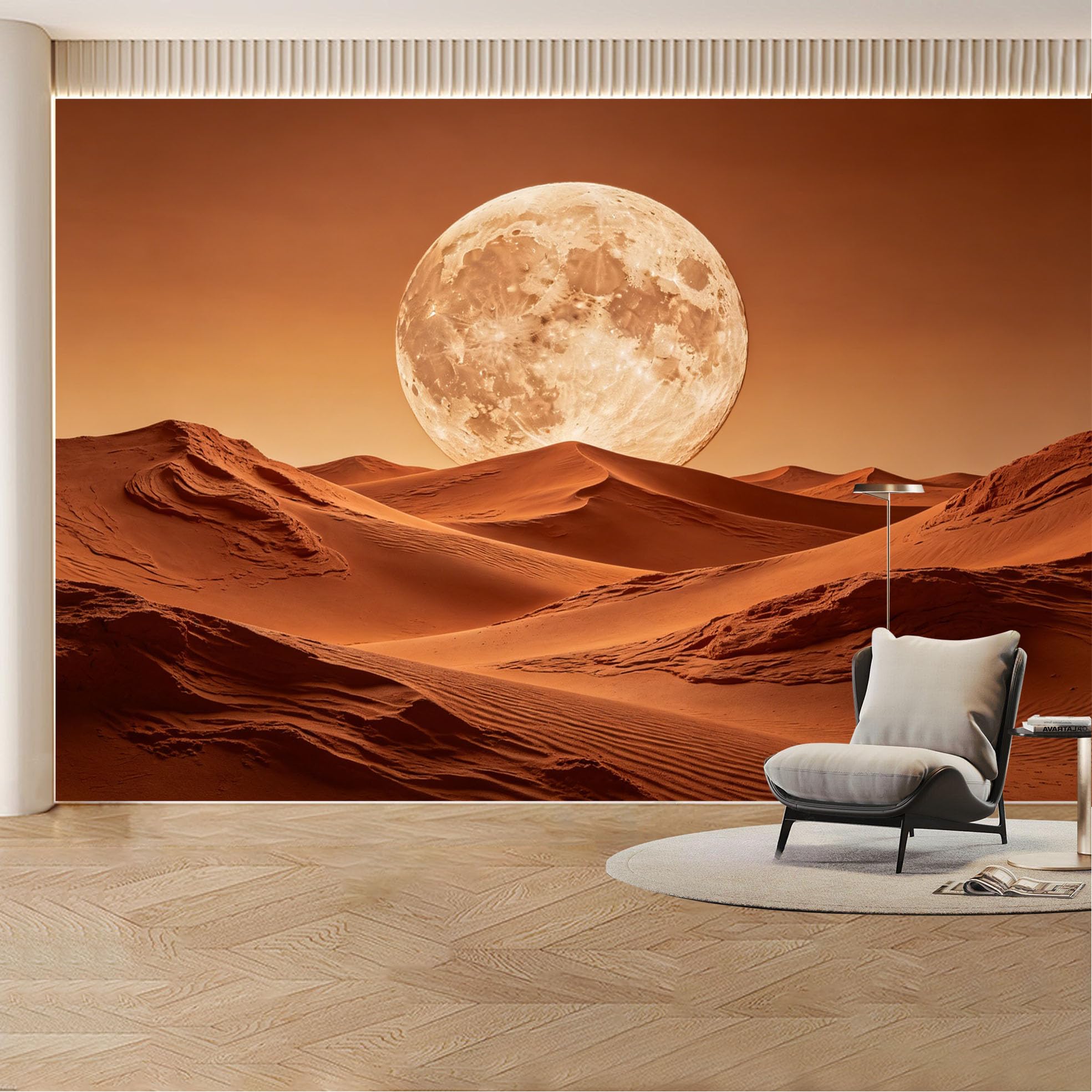 Custom Wall Mural Wallpaper Moon Desert Landscape， 3D Effect Wall Decor Large Wall Art， Luxury Sunset for Living Room， Bedroom， Office