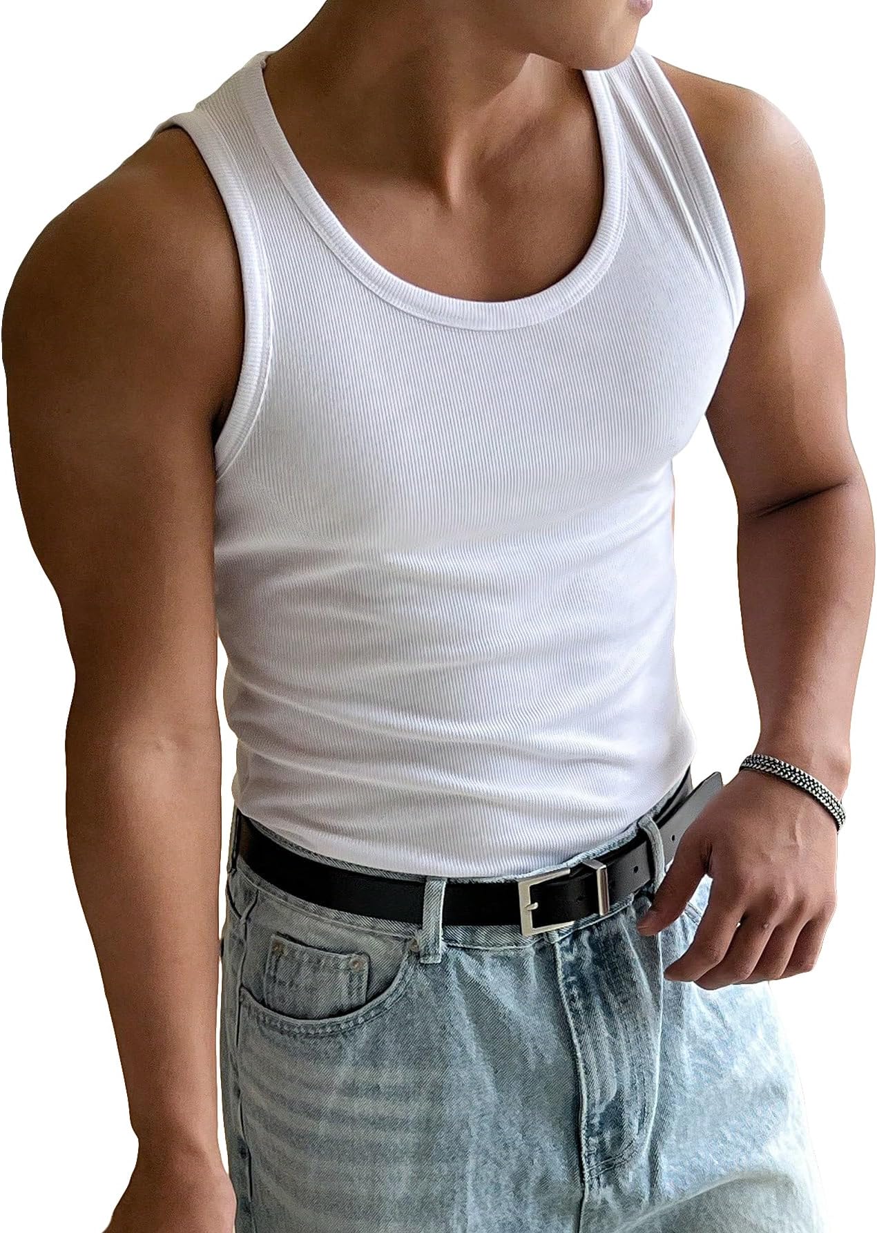 Men's Summer Tank Top Scoop Neck Workout Gym Muscle Tank T-Shirt Sleeveless Undershirt