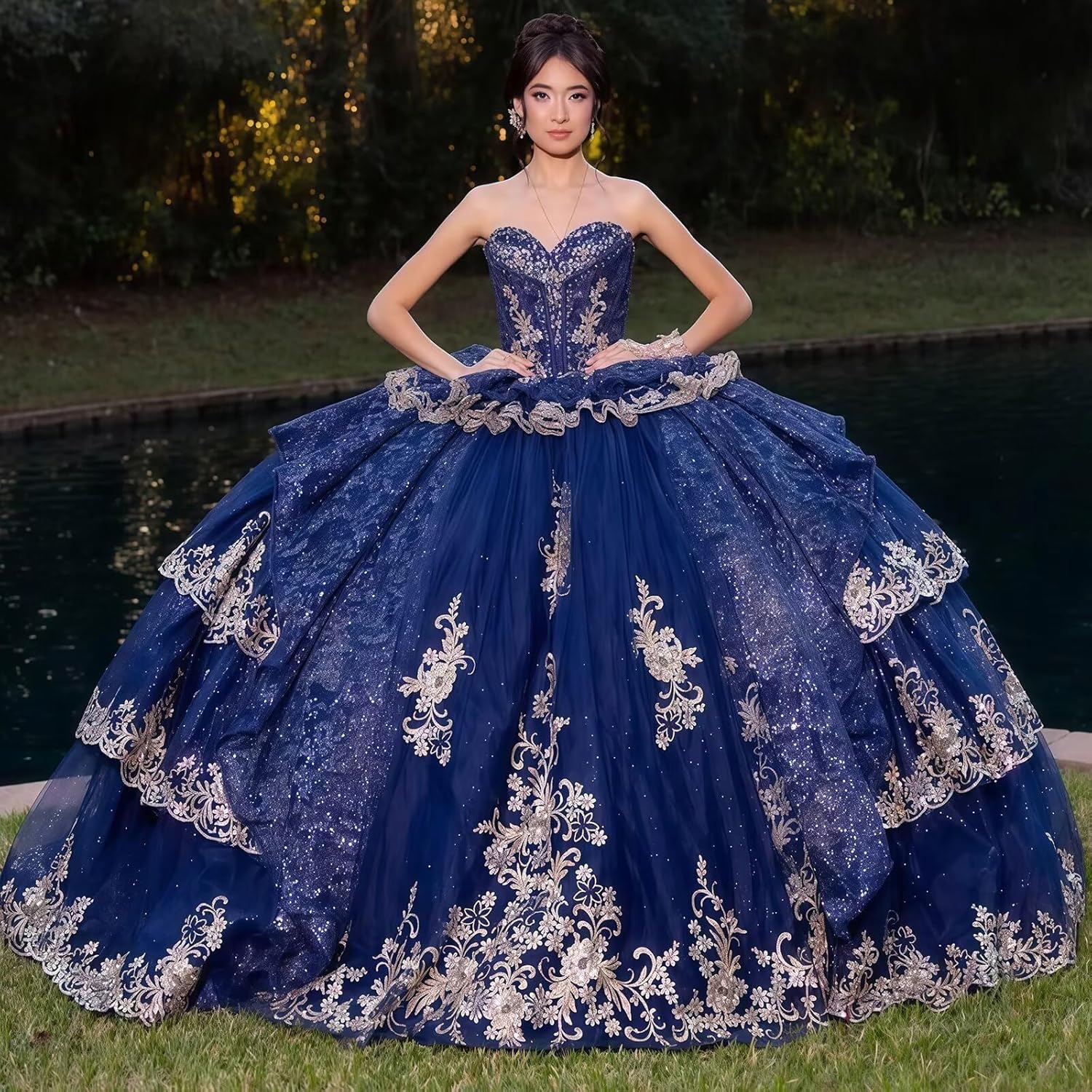 Zhangyo Puffy Tulle Quinceanera Dresses with Sleeves Luxury Tiered Tulle Sweet 15 16 Dresses Sparkly Lace Beaded Ball Gown - Image 4