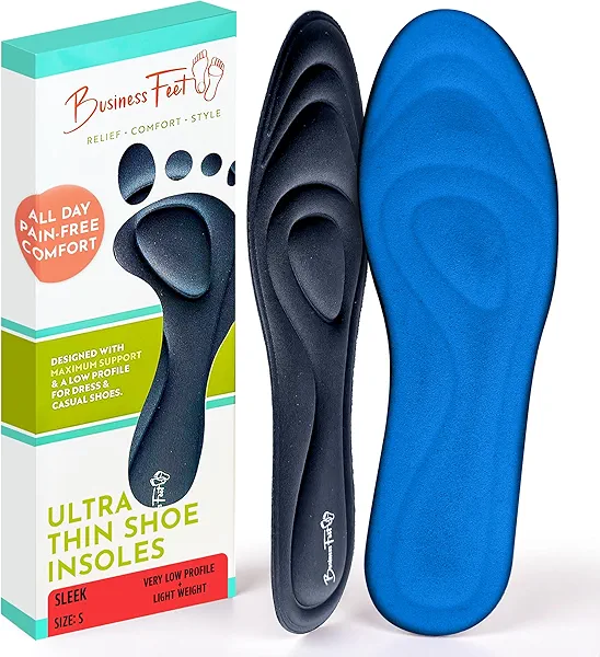 Sleek! Ultra Thin Insoles Lightweight Cushioning by Business Feet® for Minimal Crowding in Dress Shoes & Casual Shoes, Memory Foam Flat Insoles for Men & Women, Best Foot Pain Shoe Cushion Inserts