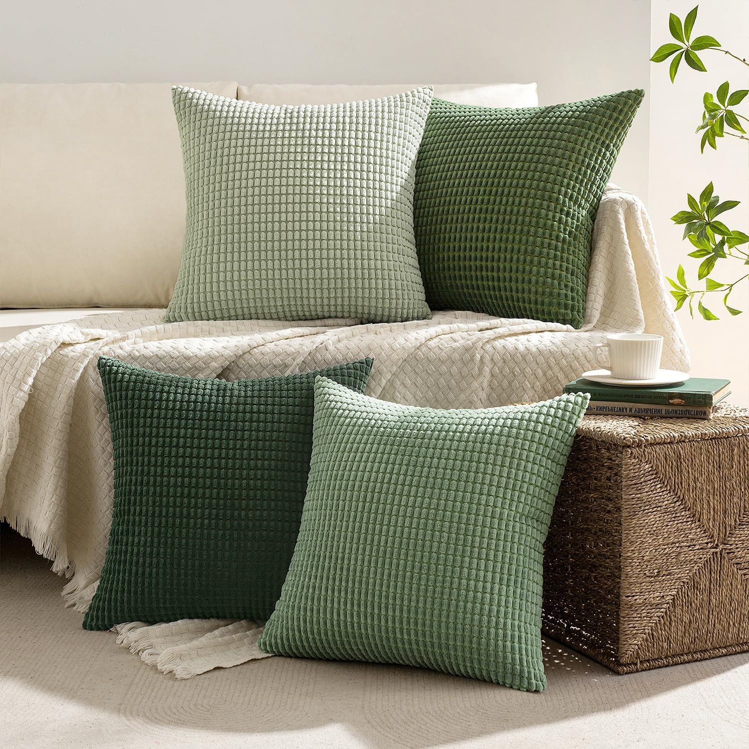 MIULEE Sage Green Pillow Covers 22x22 Inch Set of 4 Spring Boho Farmhouse Home Decor Mordern Nordic Throw Pillows Covers Soft Corduroy for Couch Bed Sofa Living Room Forest Green