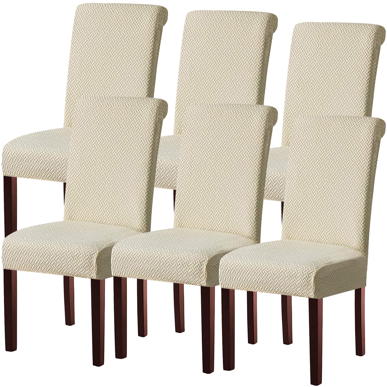 Keluina Cream Stretch Lattice Waterproof Chair Covers 6Pcs For Dining