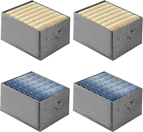 Organizador de almacenamiento de jeans para armario, organizadores plegables de ropa y almacenamiento con asas, paquete de 4 organizadores grandes