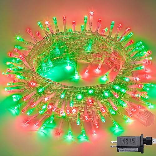 JMEXSUSS 200 luces LED rojas y verdes de Halloween para exteriores, tira de luces de Navidad de 66 pies, cable transparente para interiores, enchufe