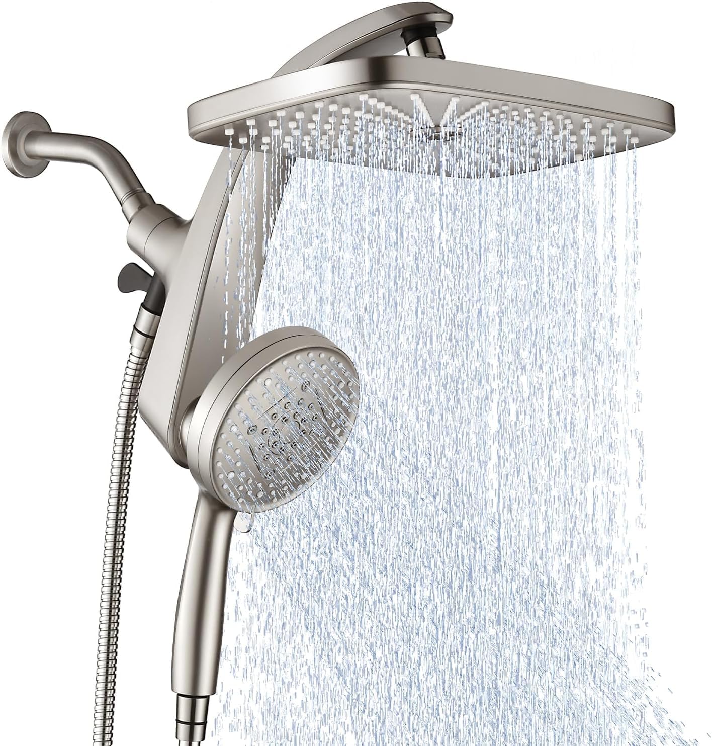 Rain Shower Head with Handheld: High Pressure Shower Heads with Handheld Spray Combo, 12" Rainfall Shower Head and 9 Sprays Hand Showerheads with Magnetic Docking and Power Jets, Nickel 1.8GPM