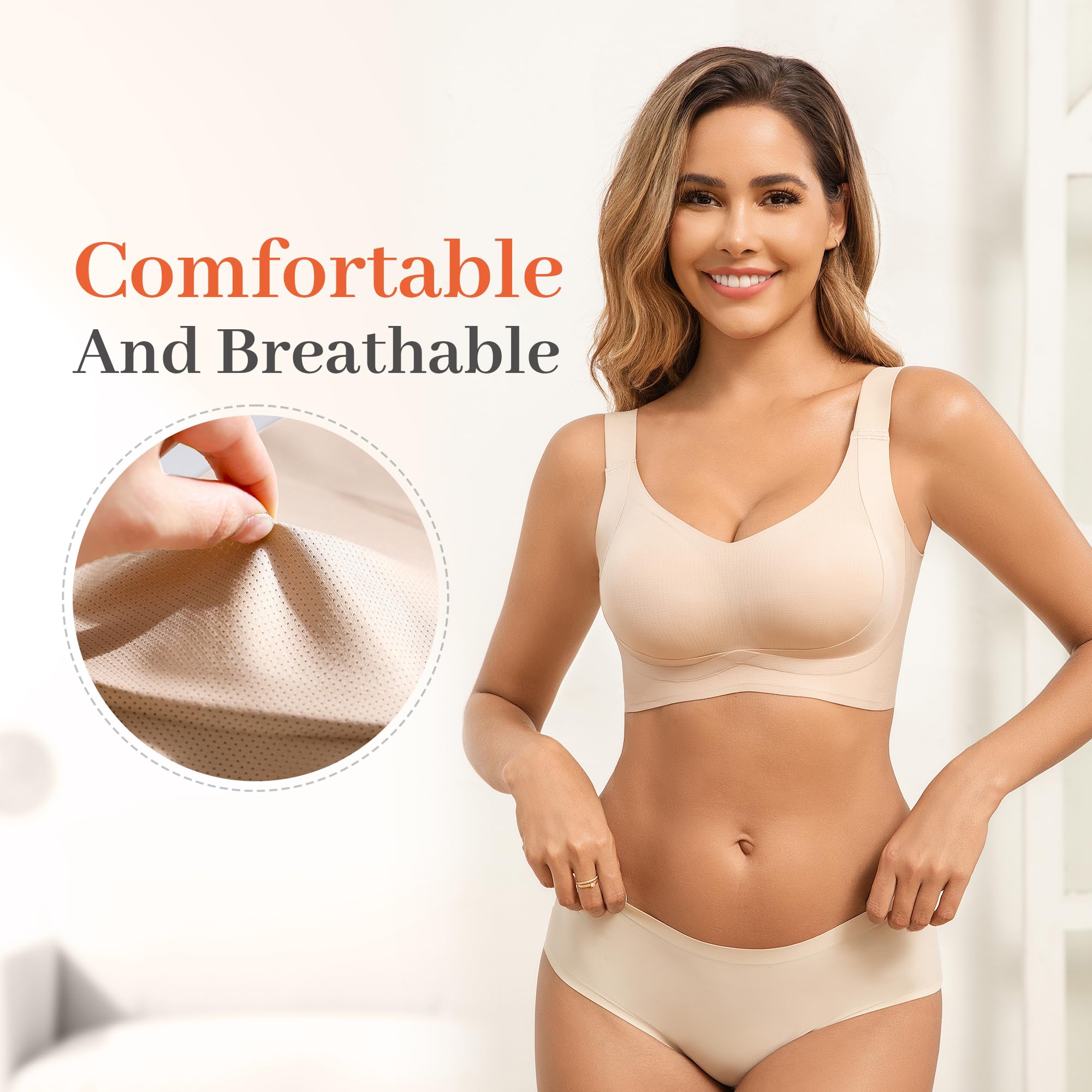 Fittingirls Reggiseno Plus-Size Senza Ferretto con Supporto, Traspirante Coppe Imbottite Copertura Totale Adattabile - per Uso Giornaliero
