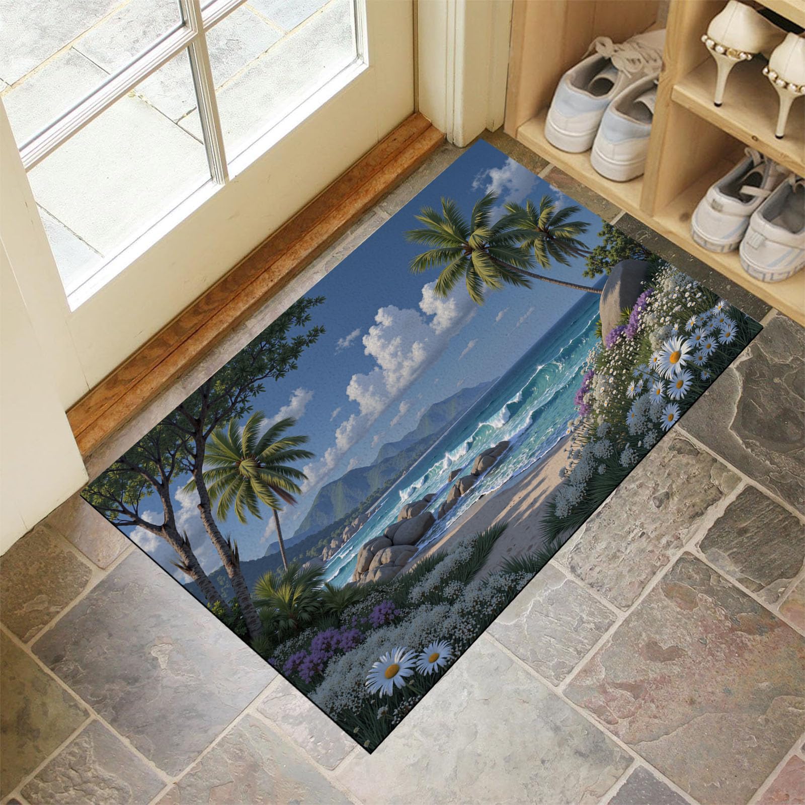 Tapis d'entrée bleu ciel absorbant contre la saleté du hall