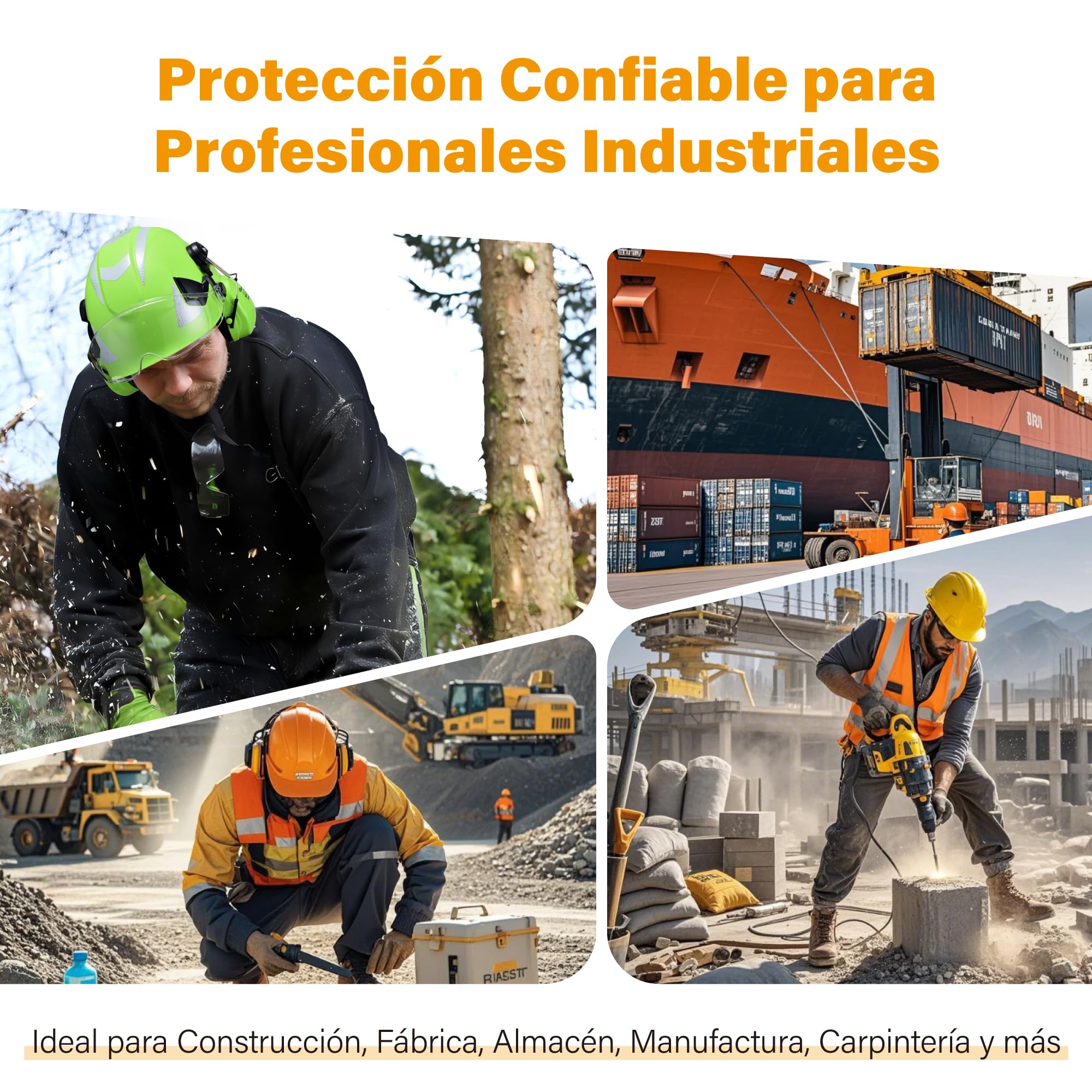 Safeyear Casco de Obra Homologado EN397 para Construcción, Casco de Seguridad con Orejeras Antiruido SNR 25dB y Visera Facial para Motosierra y Desbrozadora, Casco de Trabajo ABS con Gafas de Regalo