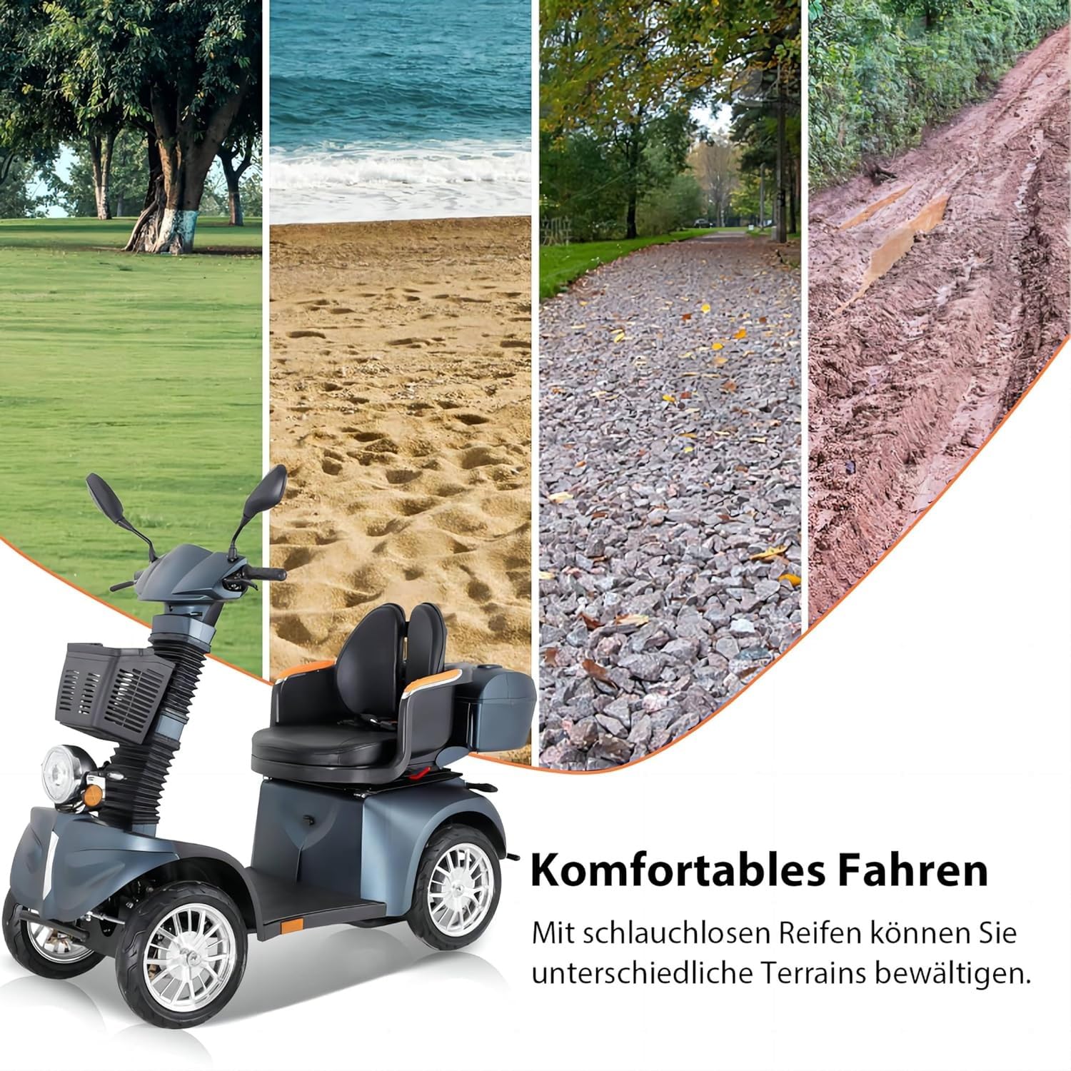 Scooter eléctrico pesado para adultos, con espacio de almacenamiento y maleta bloqueable, asiento giratorio de 360 °, batería 60v 20ah, viaje todo terreno, luces delanteras y traseras (DJ(x) negro)