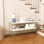 Function Home TV Stand for TVs up to 50 Inch, 2 Tier Entertainment Center, Modern TV Cabinet with Faux Marble Top and Gold Metal Base, 42" Media Console Table with Storage for Living Room Bedroom