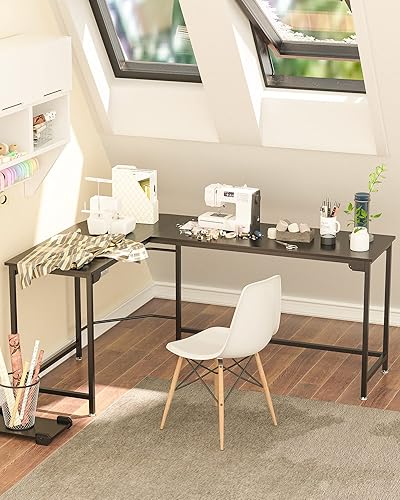 Miniatura 6 de Teraves Escritorio moderno en forma de L escritorio esquinero para computadora oficina en casa estación de trabajo mesa de juegos para computadora