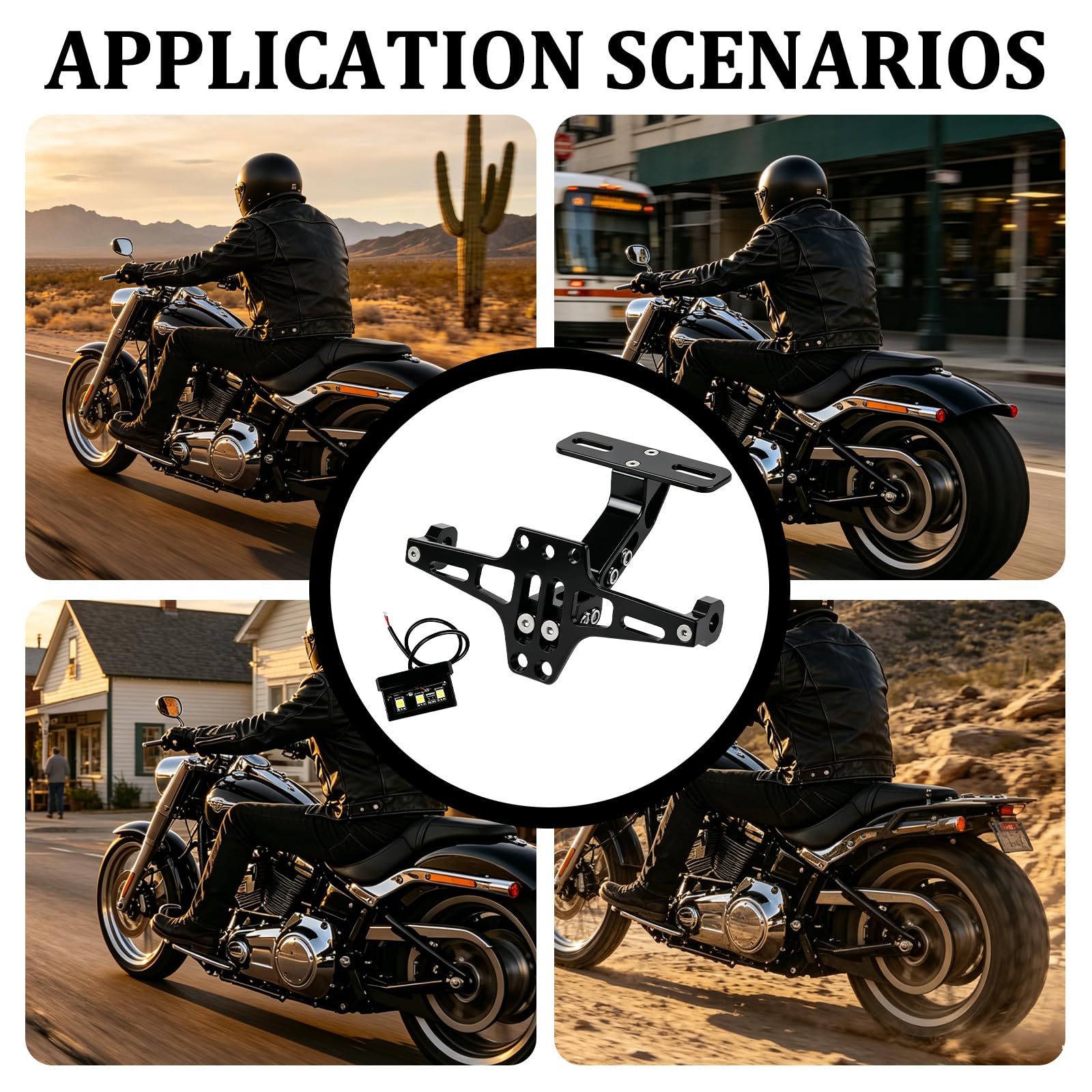 Portatarga moto, portatarga regolabile con luce LED, portatarga moto universale, supporto eliminatore parafango per la maggior parte dei modelli di moto più diffusi, nero