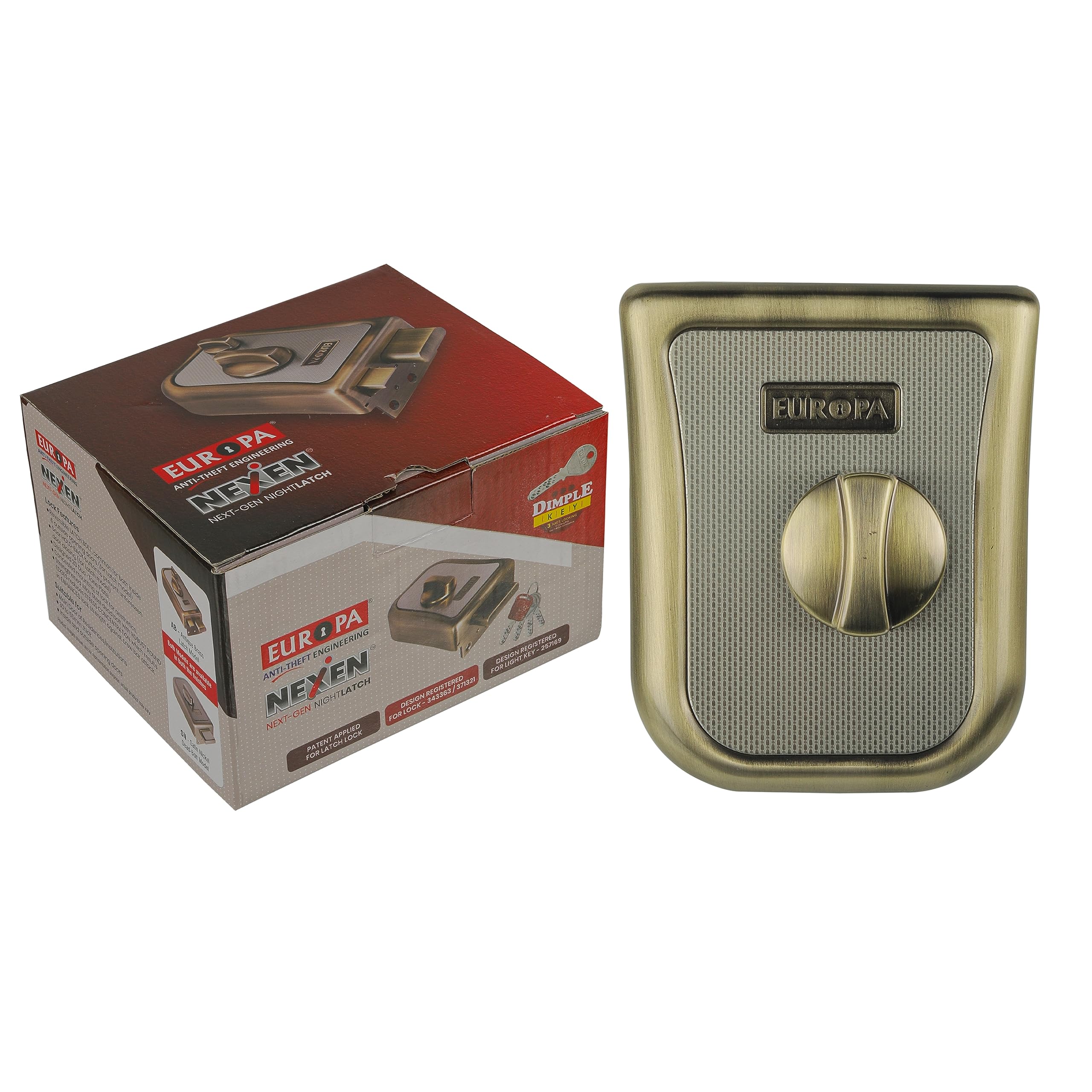 Europa N313AB Nexen Next - Gen Night Latch, Antique Brass Finish