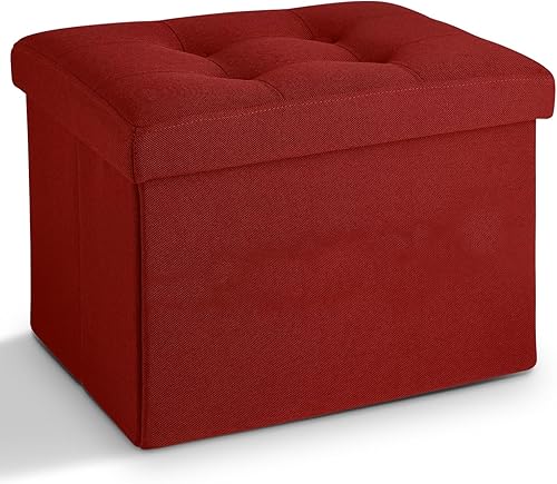 Miniatura 24 de LINMAGCO Otomana Otomana de almacenamiento con almacenamiento pequeño reposapiés taburete debajo del escritorio, reposapiés plegable corto de tela