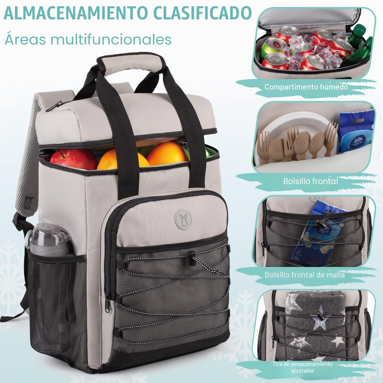 Mochila Refrigerante con Asa Superior Acolchada, Mochila Ligera con Aislamiento a Prueba de Fugas, Nevera de Gran Capacidad para Mujeres y Hombres, Impermeable Bolsa Termica de Refrigeración