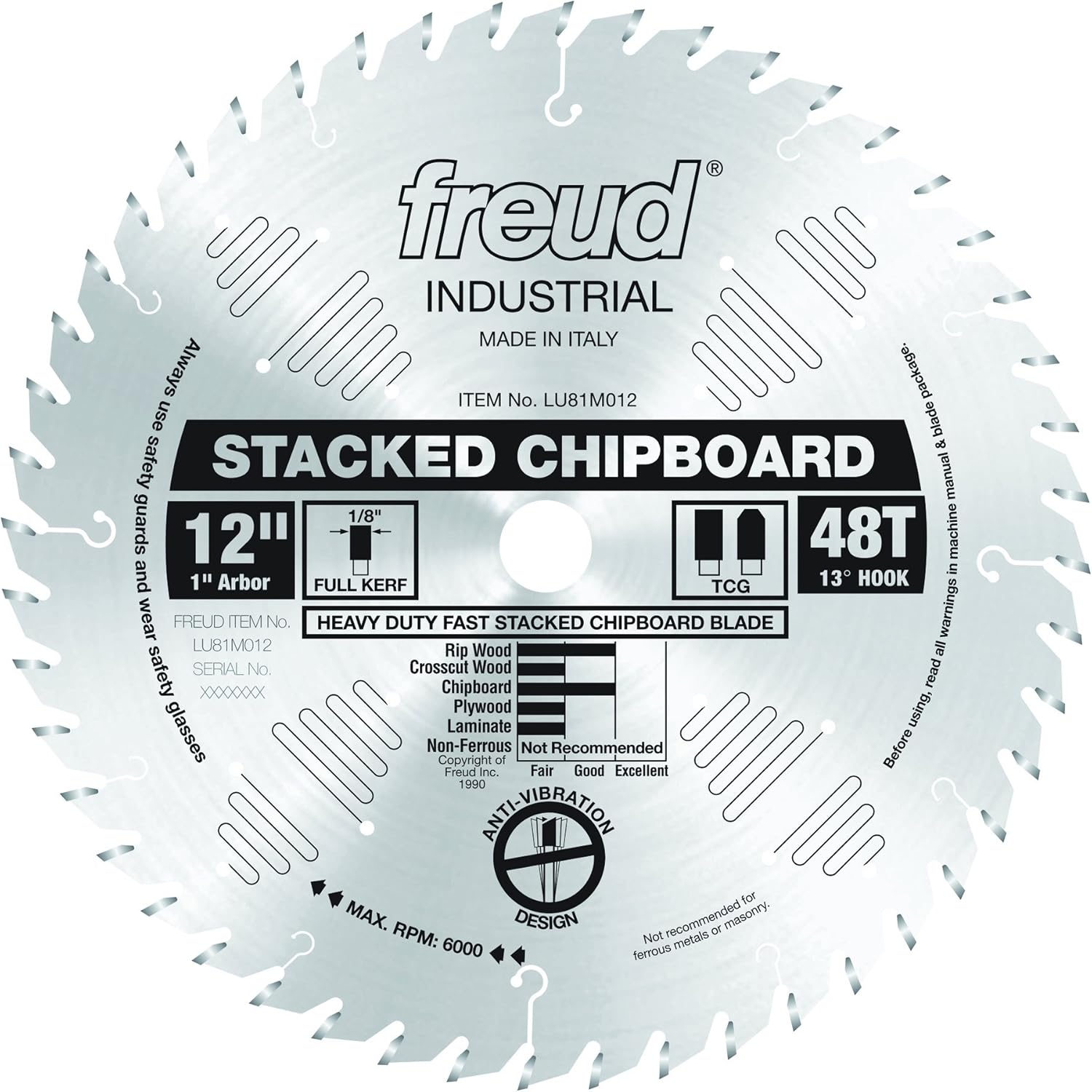 Freud LU81M012: 12" x 48T Heavy Duty Stacked Chipboard Blade