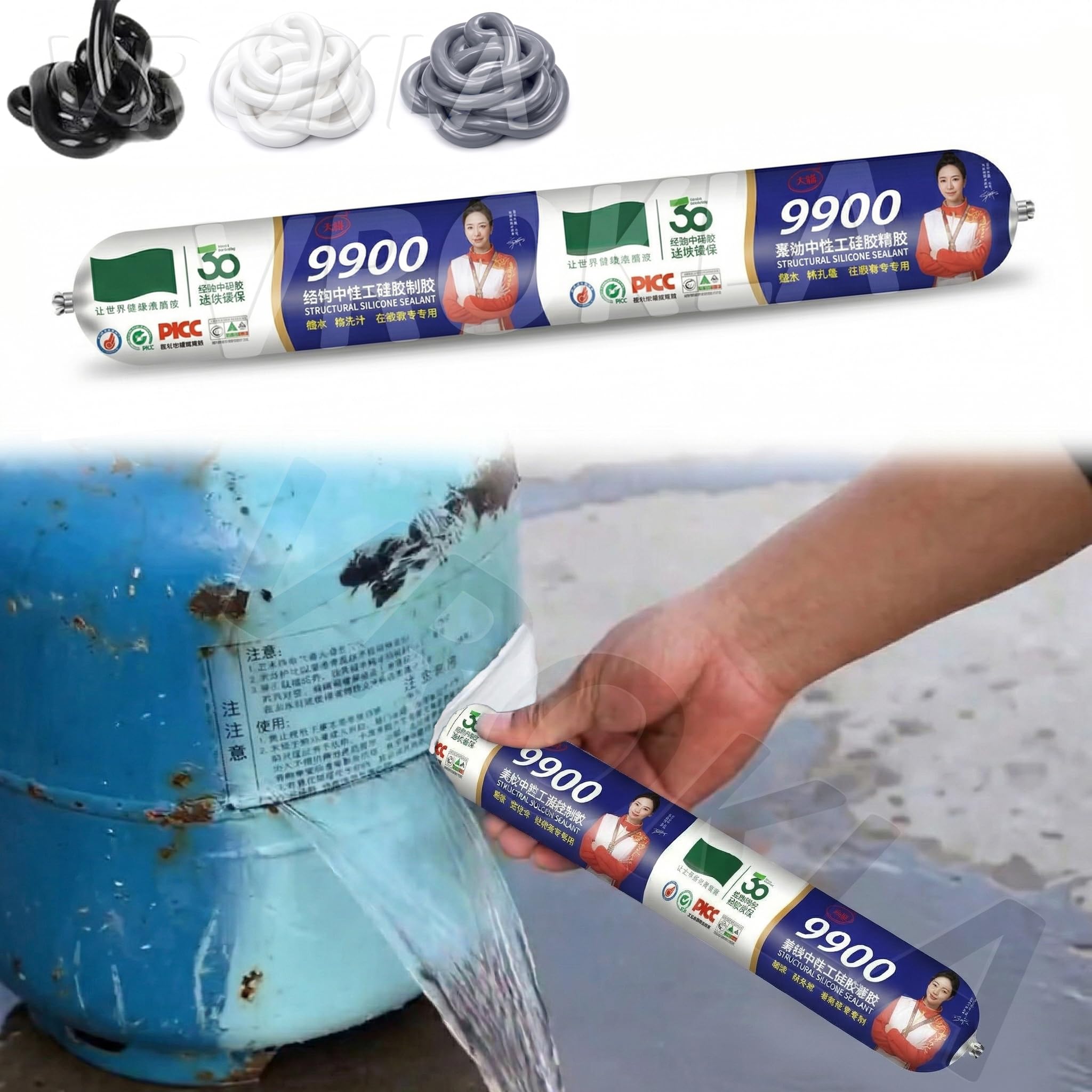 White Silicone Sealant Waterproof Super Strong 9900 Water Sealant Fast Drying Leakage Repair Adhesive Durable Weatherproof Silicone Glue Paste for Roof Concrete Water Tank Metal Plastic (750g)-image-43