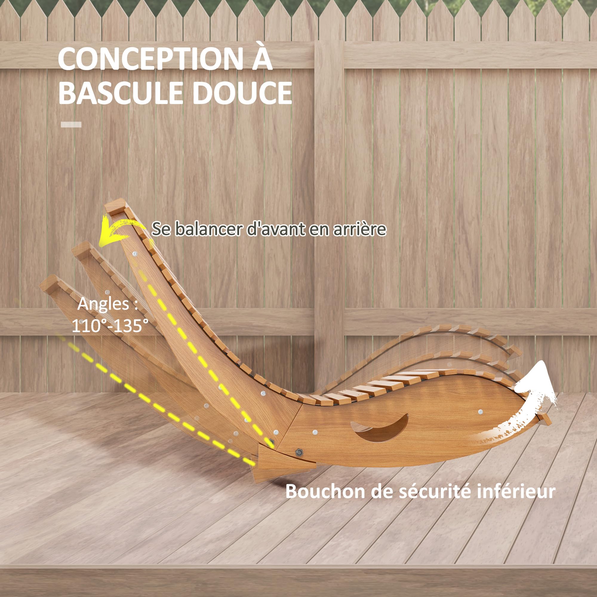 Outsunny Chaise à Bascule - Rocking Chair d'extérieur Jardin Ergonomique avec siège à Lattes et Dossier Haut en Bois dim. 130L x 60l x 60H cm