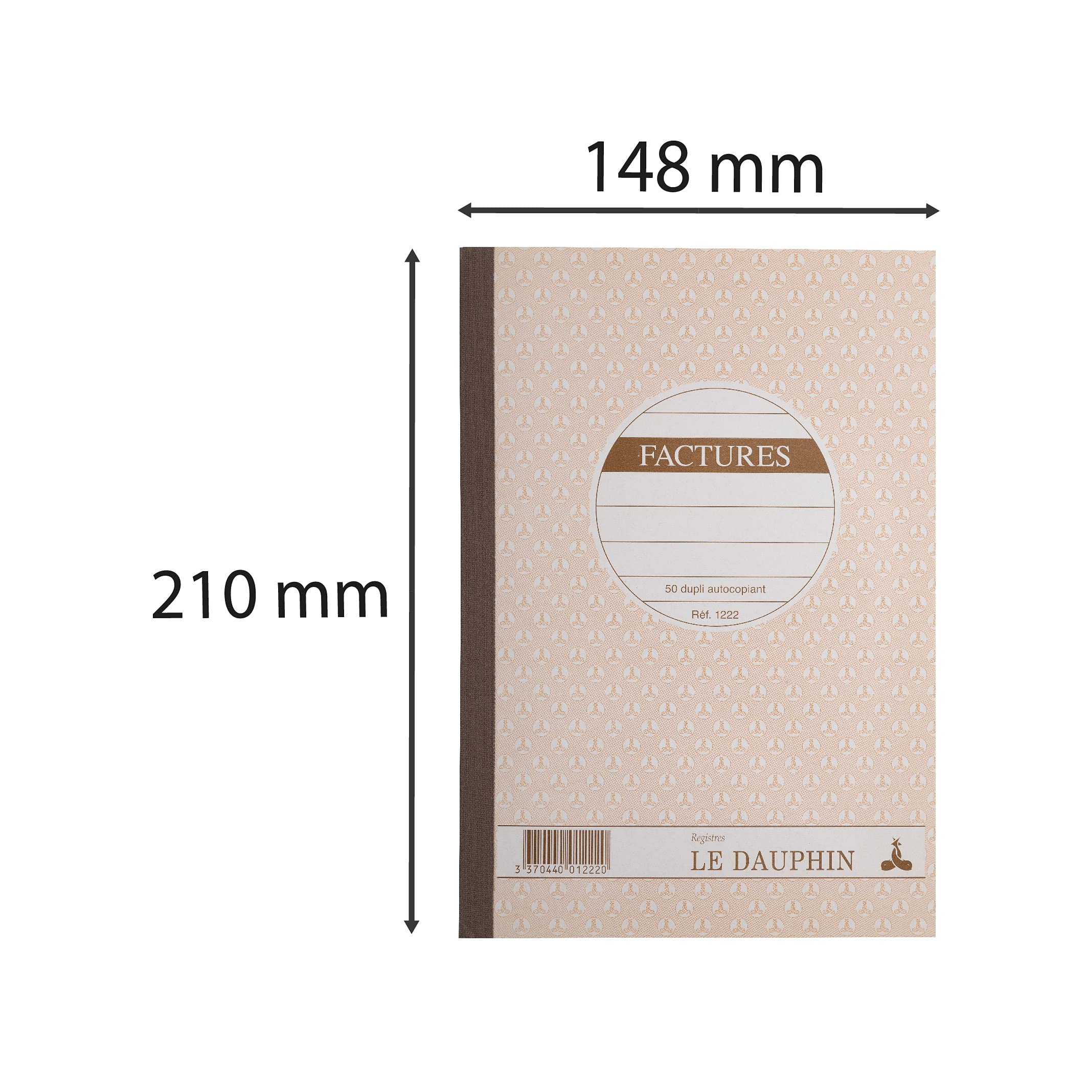 Le Dauphin - Réf. 1222D - Lot de 5 manifolds FACTURES - papier autocopiant - duplicata (1 original et 1 copie) - 50 feuilles - format 21 x 14,8 cm - couverture vernie