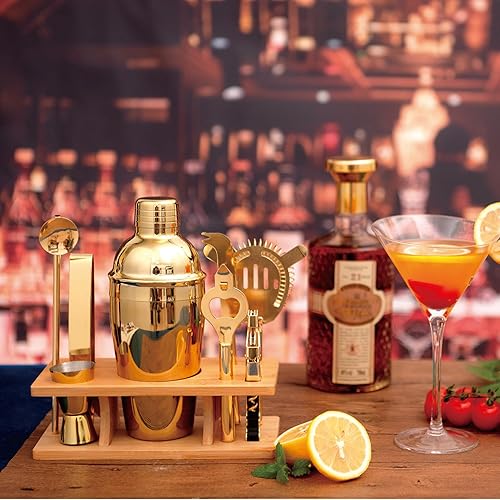 Miniatura 5 de Juego de coctelera de 9 piezas, kit de barman de coctelería, juego de mezcla de cóctel, kit de preparación de bebidas profesional para bar y bar en