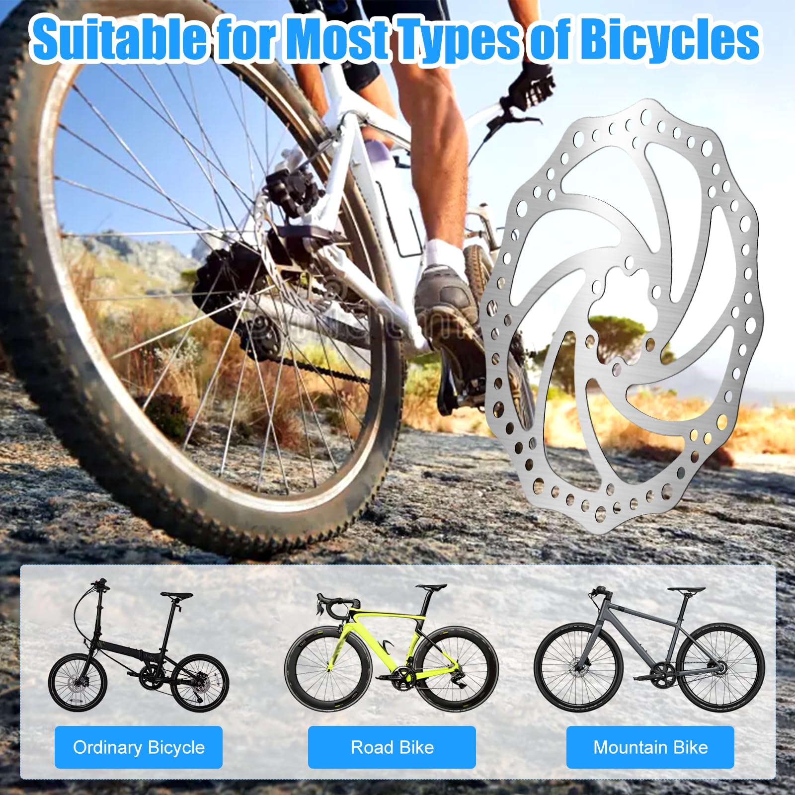 Inossidabile con 6 Bulloni Dischi Freno,180mm Rotore del Freno a Disco per bicicletta,Pacchi in Acciaio Inox Bici Freno a Disco Rotore con Spessore di 1.8mm,Adatto Per Bici Da Strada Mountain Bici BMX