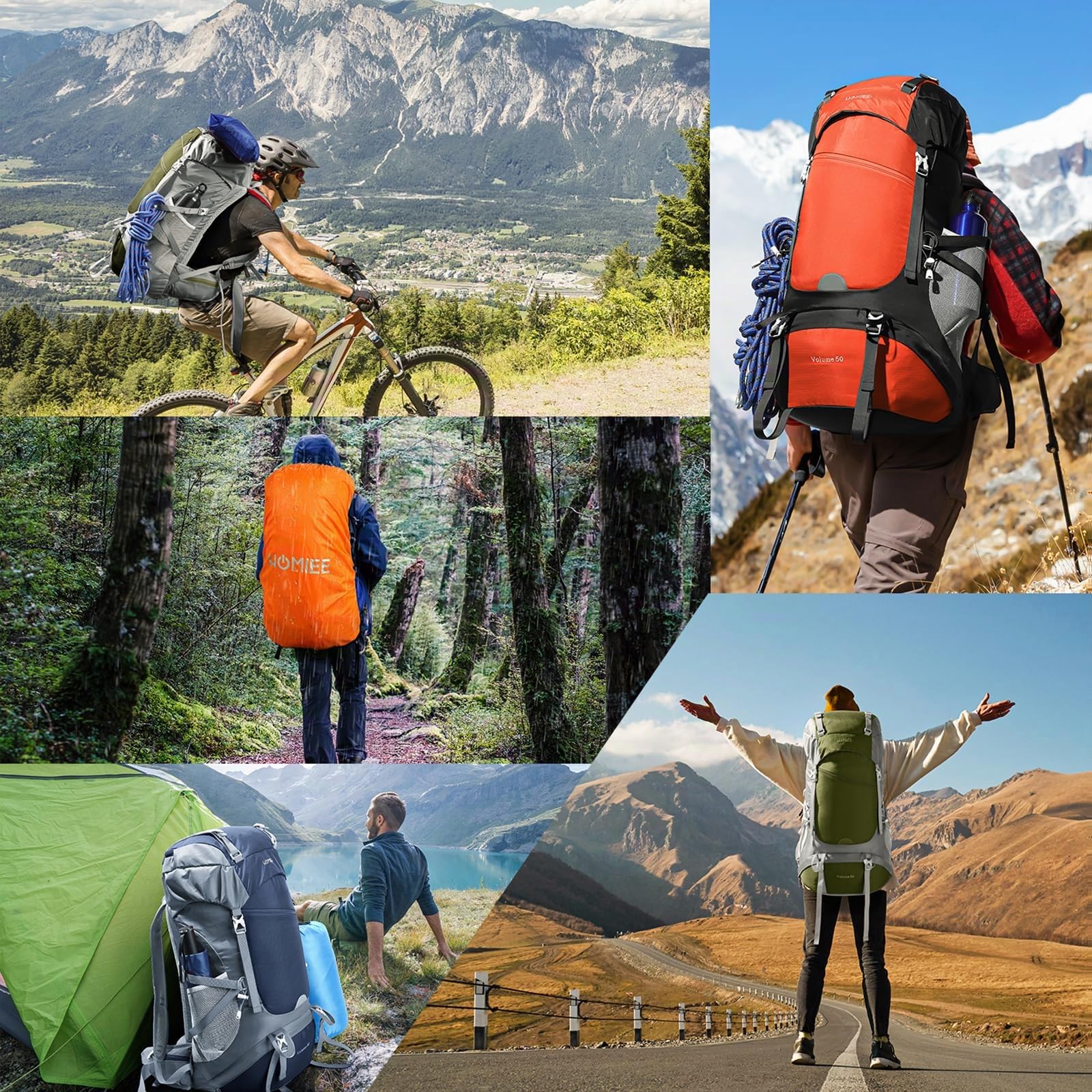 HOMIEE Zaino da Trekking 50L 60L Zaini da Escursionismo Zainetto Leggero Zaino Viaggi di Campeggio Montagna con parapioggia Zaino per Alpinismo Impermeabile Daypack da Arrampicata