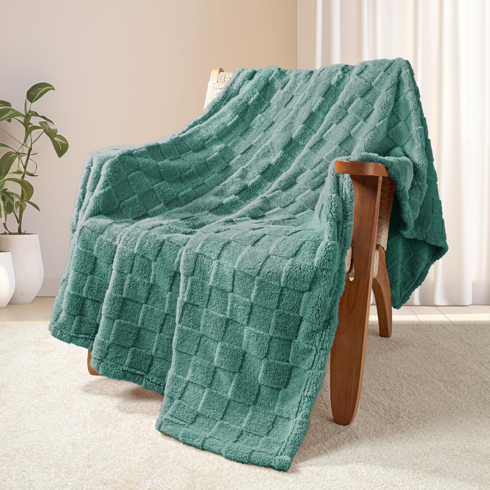 Manta de forro polar para sofá, súper suave y cálida, ligera con patrón a cuadros para todas las estaciones, 50 x 60 pulgadas, celadón 2