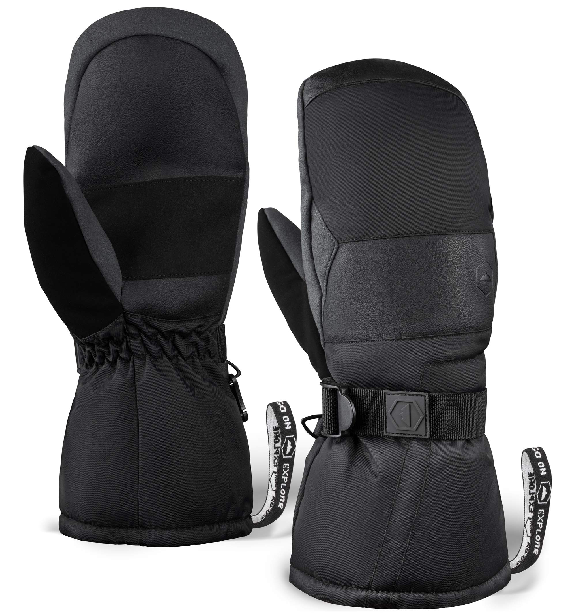 Winter Ski Mittens for Men & Women - Warm Adult Snow Mitts for Cold Weather - Waterproof Gloves Designed for Snowboarding, Skiing, Shoveling & Other Outdoor Sports - with Wrist Leashes