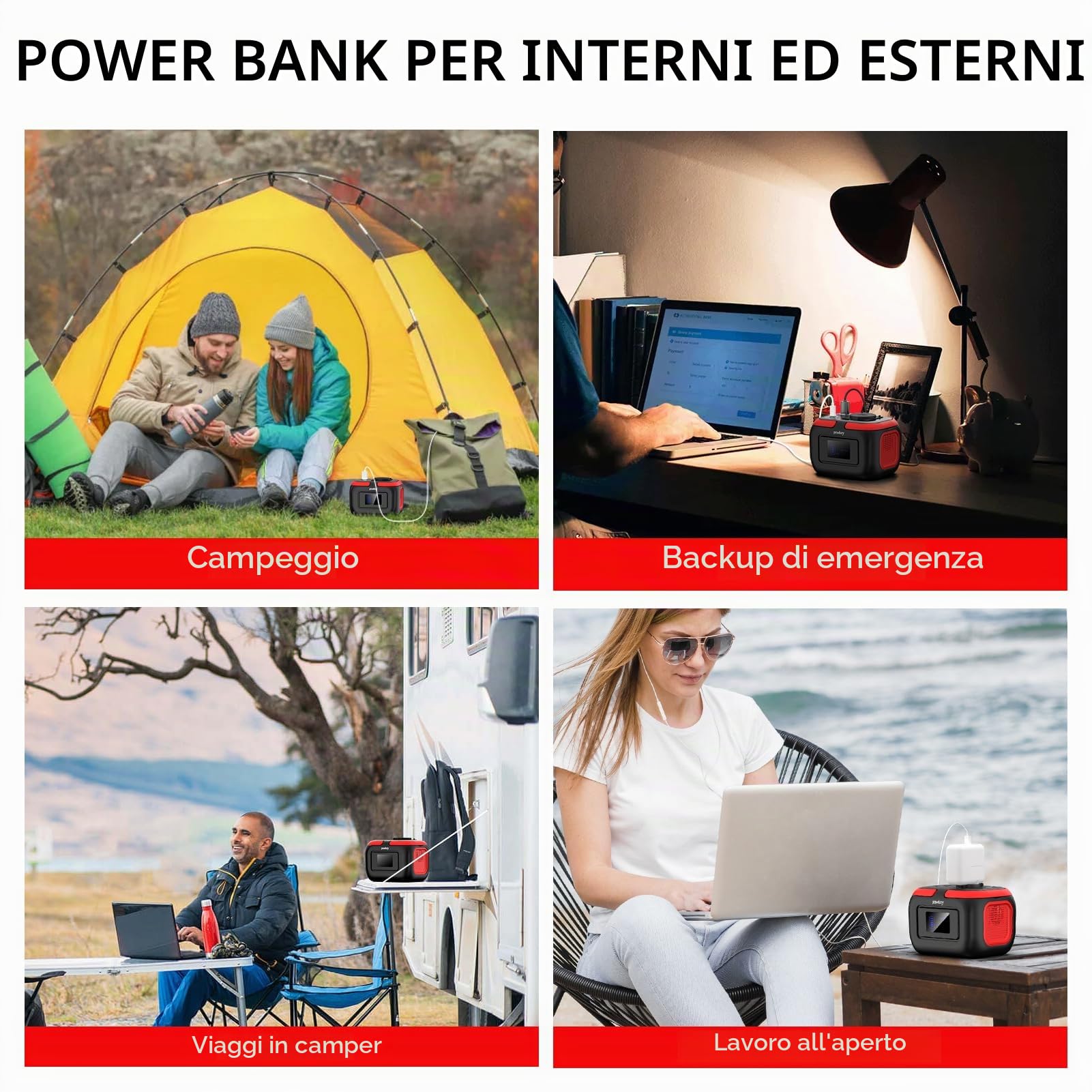 Powkey Power station portatile 26400 mAh/97,68 Wh, power bank con presa 120 W 230 V AC uscita 12 V 6 A DC, gruppo elettrogeno di emergenza con LED e SOS, generatore solare per campeggio, viaggi