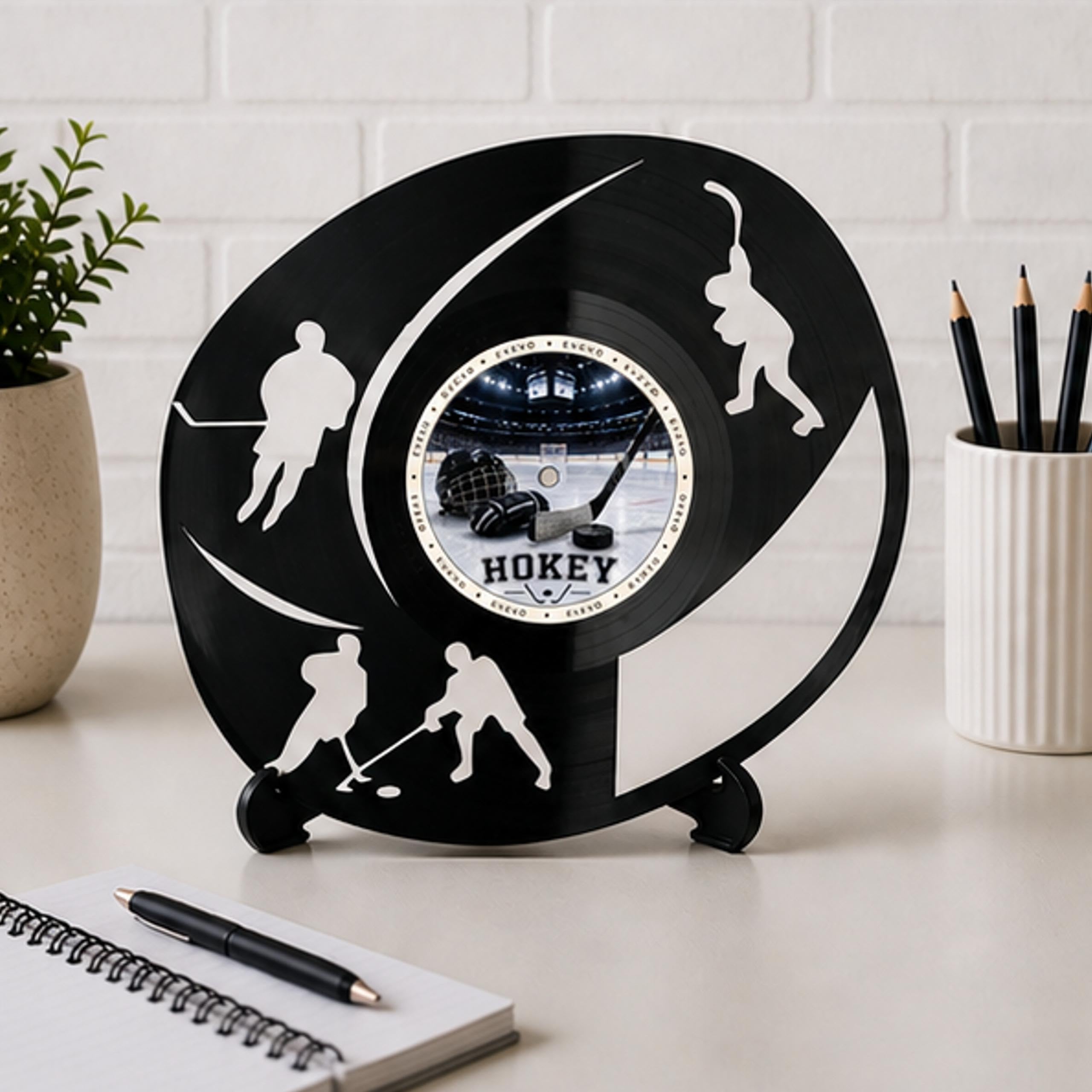 EVEVO Decorazione da parete in vinile con disco hockey su ghiaccio, arte da parete in vinile, regalo per giocatori di hockey su ghiaccio, allenatori, appassionati di sport invernali D0034