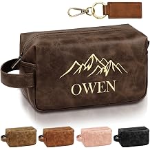 Personalized Toiletry Bag for Men, Father Day Gifts, Leather Custom Travel Shaving Bag with Name Initial, Travel Toiletry Kit, Grandpa, Dad, Husband, Father, Him, Boyfriend (Tea Brown)