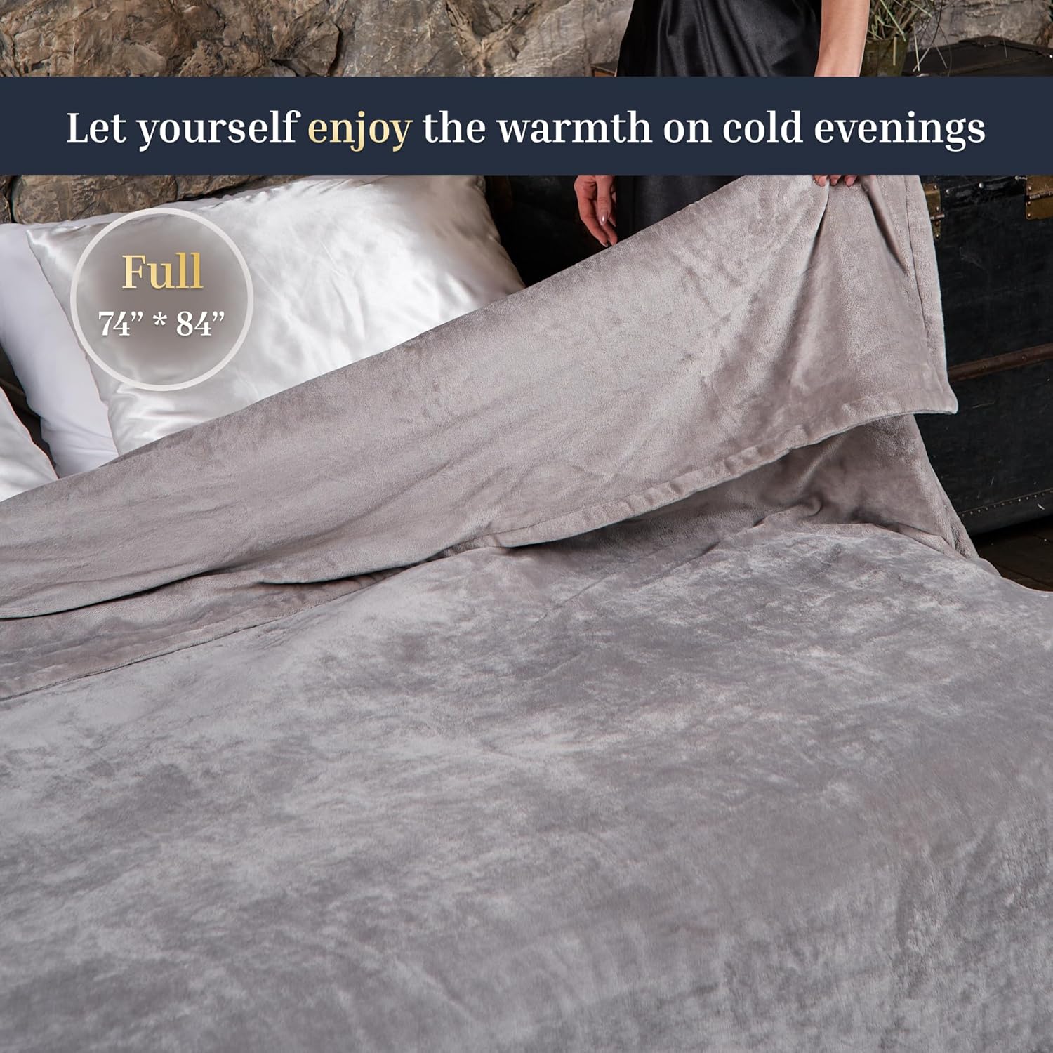 Electric Blanket – Heated Blanket, 10 Heat Levels (34-140°F), 12-Hour Auto Shut-Off, Soft Polyester Fleece, Fast Heating, Machine Washable, Gray, Full