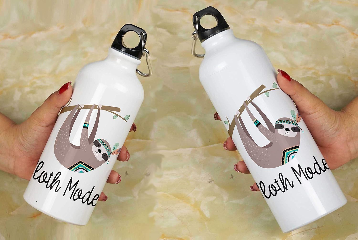 Printtoo Aluminum Sport Water Bottle Sloth Mode Print Travel Bottle With Carabiner Clip 650ml/21.9oz, White17, 650 ml - Image 5