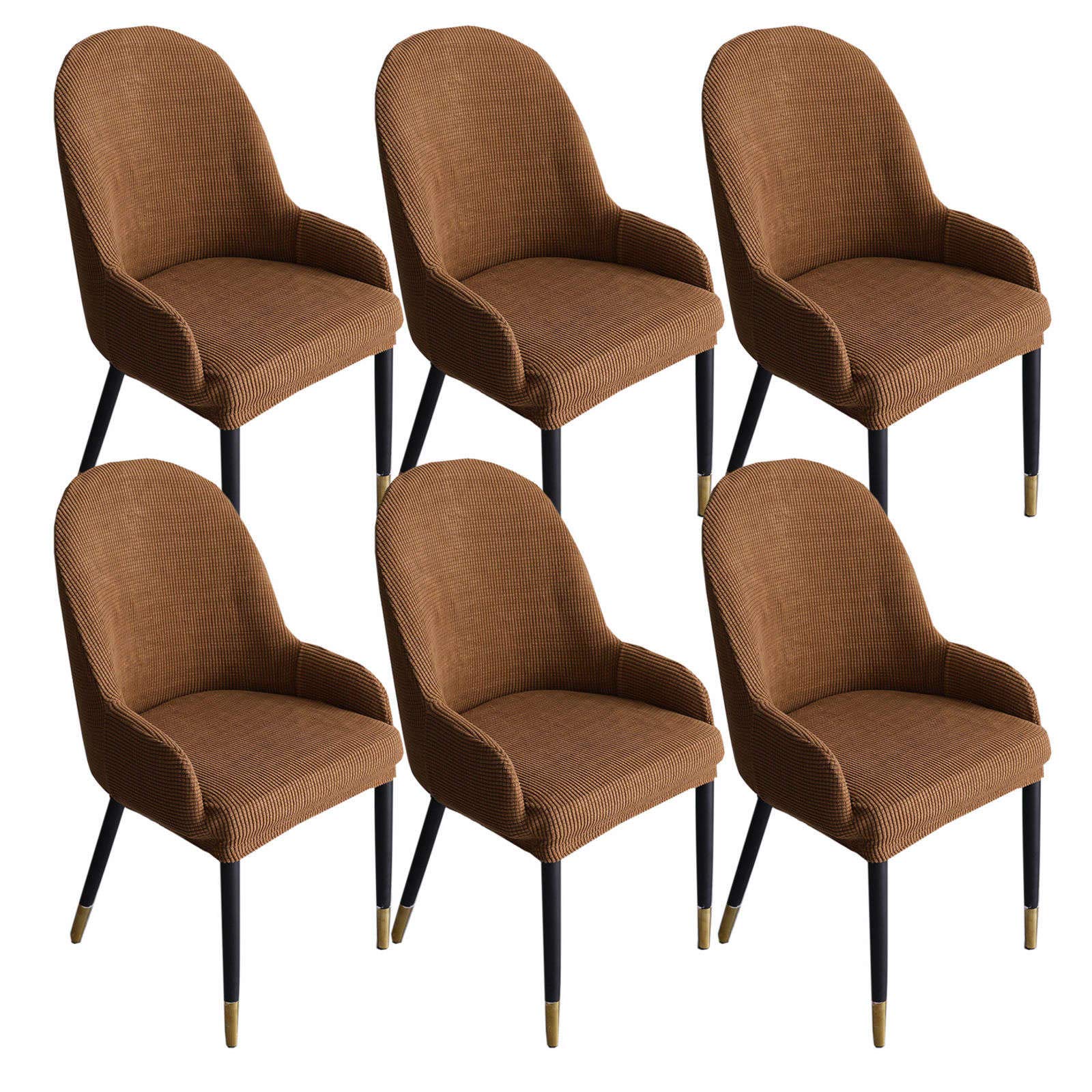 Juego de 6 fundas elásticas de jacquard para silla de comedor con respaldo curvo, color marrón, extraíbles y lavables, para cocina, banquete y fiesta
