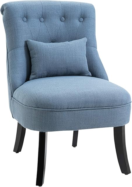 HOMCOM Fabric Single Sofa Dining Chair Tub Chair Upholstered W/Pillow Solid Wood Leg Home Living Room Furniture Blue