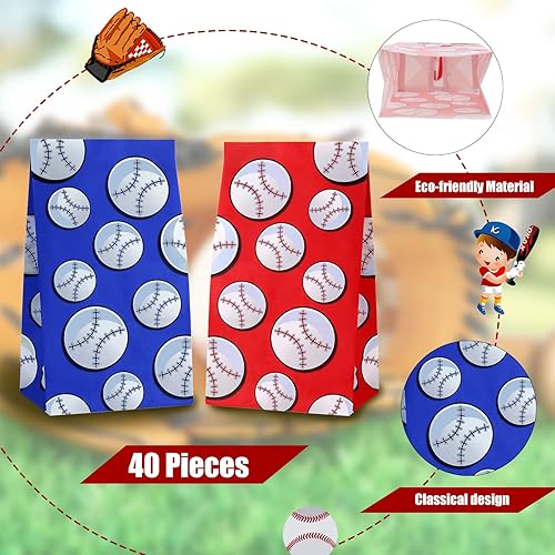 Miniatura 4 de 40 bolsas de regalo de fiesta de béisbol, bolsa de papel con impresión de béisbol, bolsas de golosinas de béisbol, suministros de fiesta de béisbol
