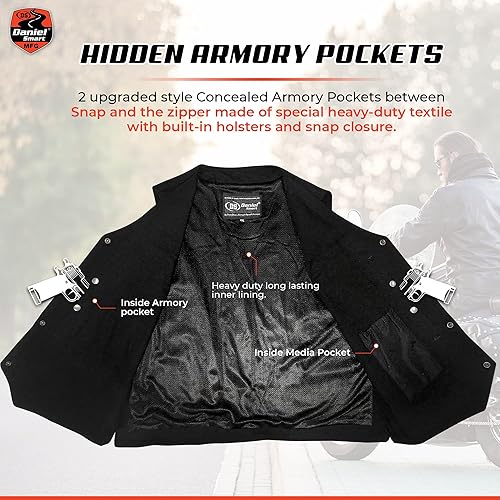 Miniatura 5 de Daniel Smart Biker Vest for Men V-Shaped Neck Design Black Denim Vest with plain Side and concealment Armory Pocket