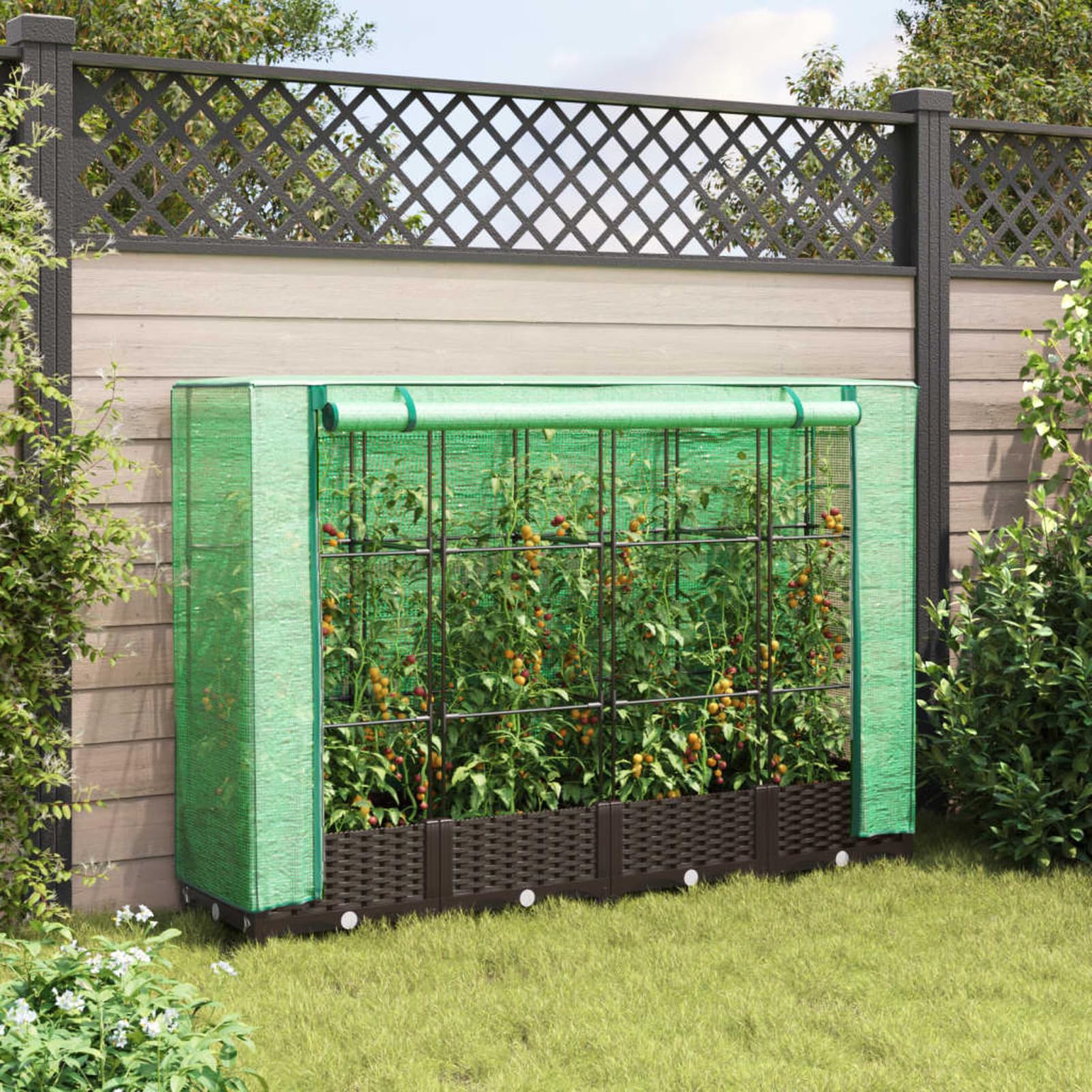 Homgoday Hochbeet mit Gewächshaus-Aufsatz Pflanzkasten Gemüsebeet Blumenbeet Blumenkasten Gartenbeet Pflanzbeet Frühbeet für Balkon Garten Terrasse Rattan-Optik 160x40x123 cm Braun