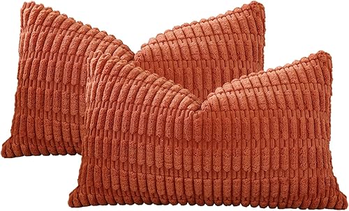 Miniatura 7 de OTOSTAR Juego de 2 fundas de almohada decorativas de pana a rayas suaves de 12 x 20 pulgadas, fundas de almohada lumbares, fundas de almohada para