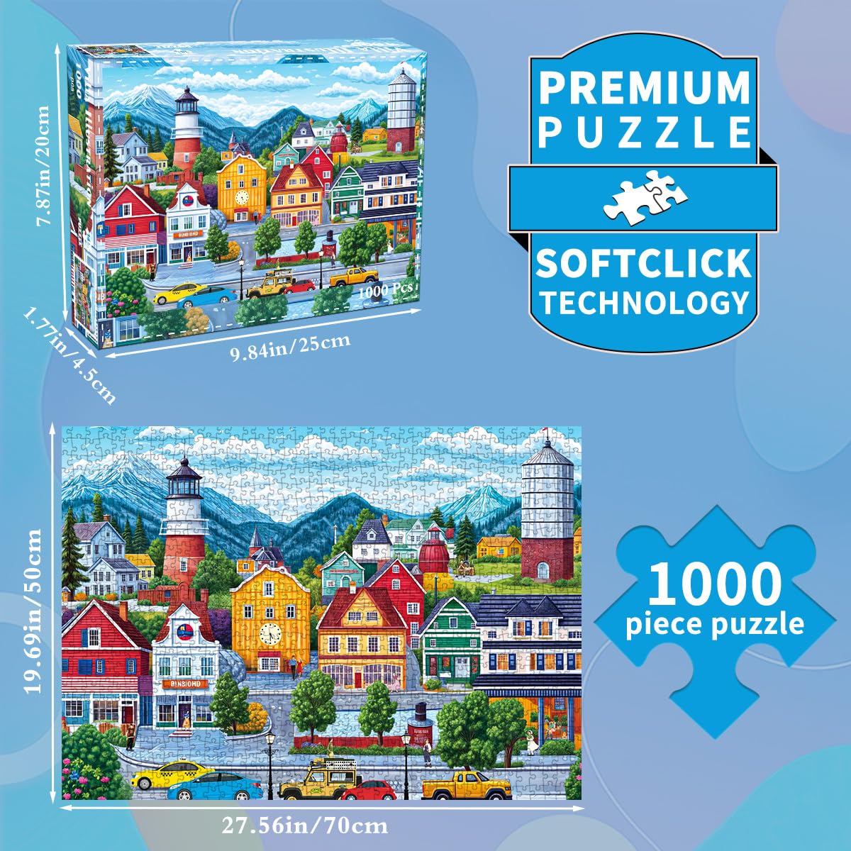 HUADADA Jigsaw Puzzles for Adults 1000 Piece Puzzle for Adults 1000 Pieces Puzzle 1000 Pieces-Comfortable Small Town Living in use