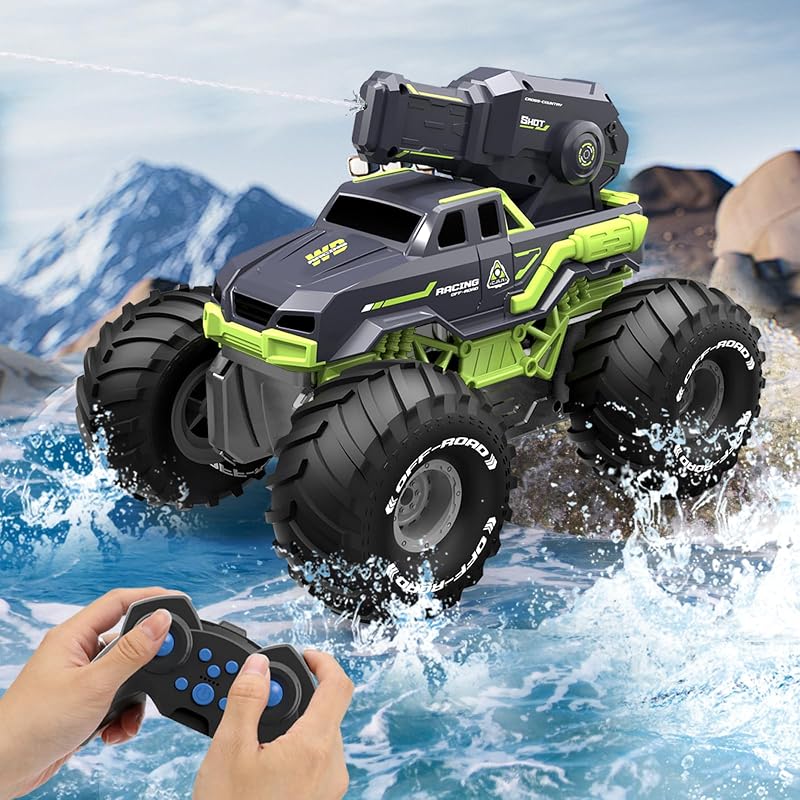 auto anfibio 3 en 1 con control remoto, barco RC con pistola de agua, camión monstruo RC impermeable para niños 4-7 8-12, barco de control remoto todo terreno 4WD para regalo de cumpleaños de niño, juguete de agua para pileta de verano