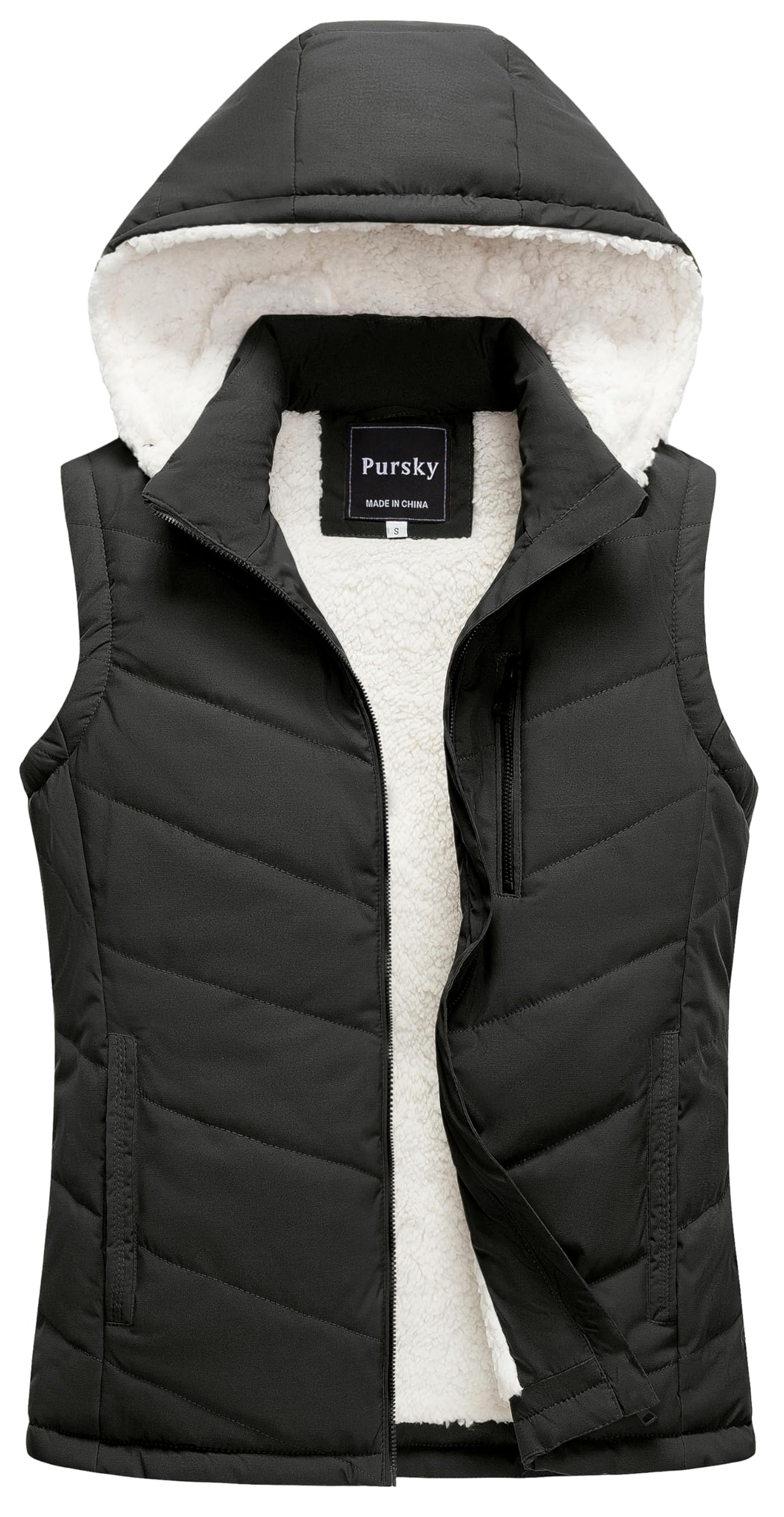 Photo 1 of Pursky Puffer Vest Women Puff Vests Running For Women's Outerwear Thicken Winter Sleeveless Warm Jacket With Removable Hood Black XL