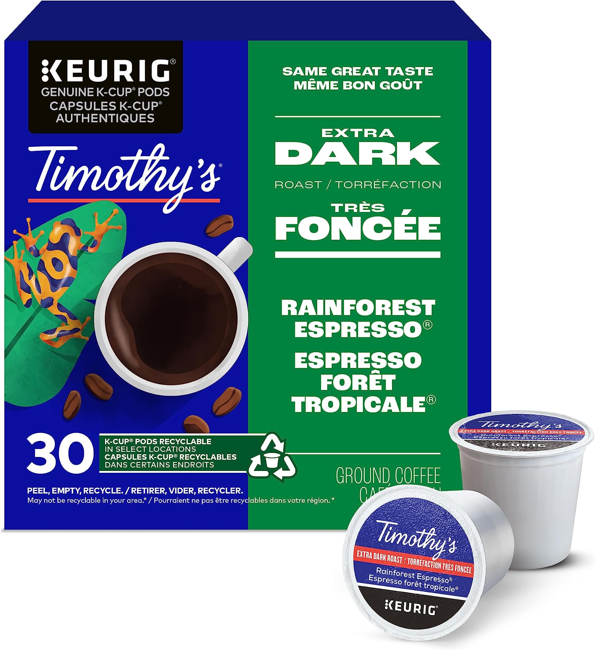 Timothy`s World Coffee Rainforest Espresso 30 K-Cups{Imported from Canada}